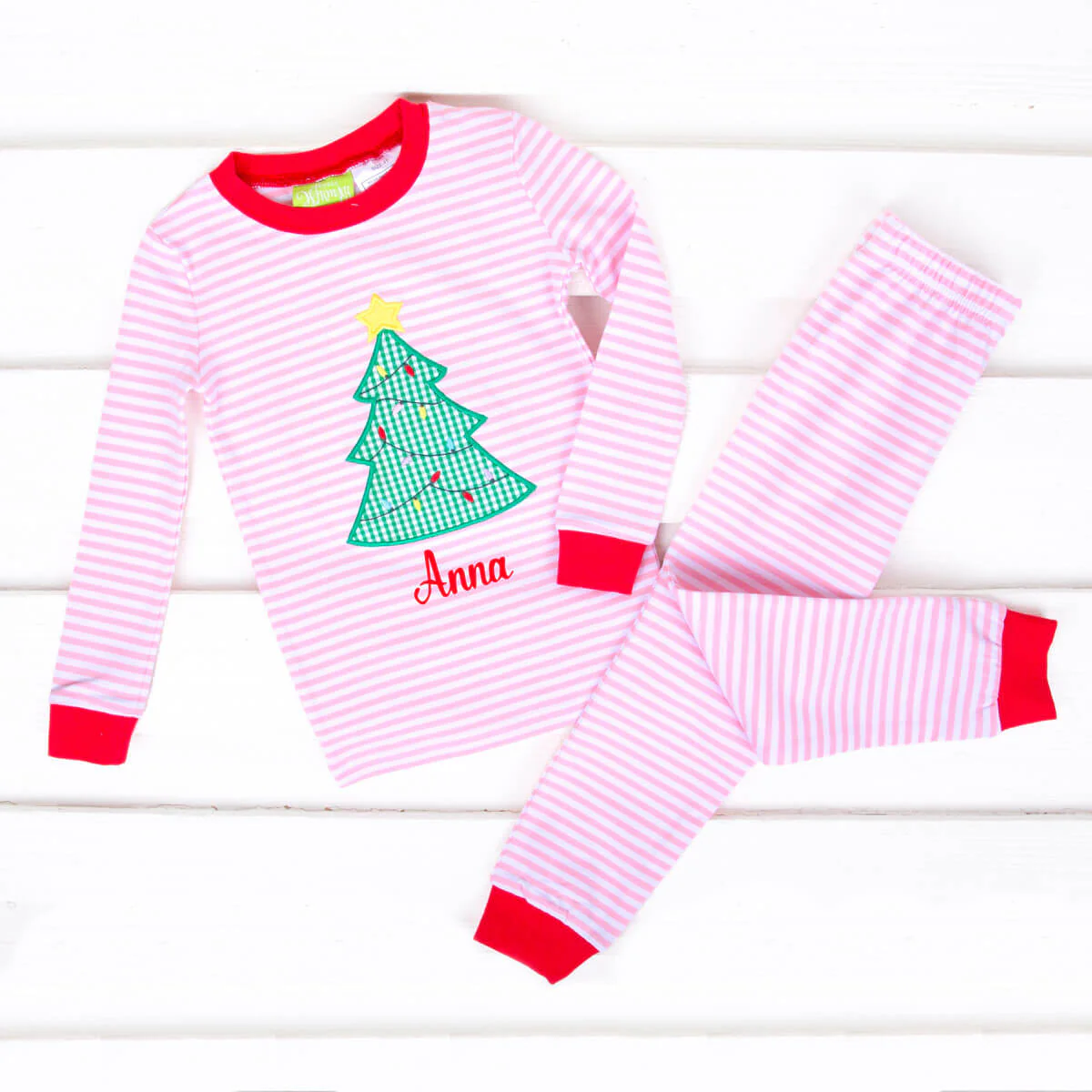 Christmas Tree Pajamas Pink Stripe - Image 2