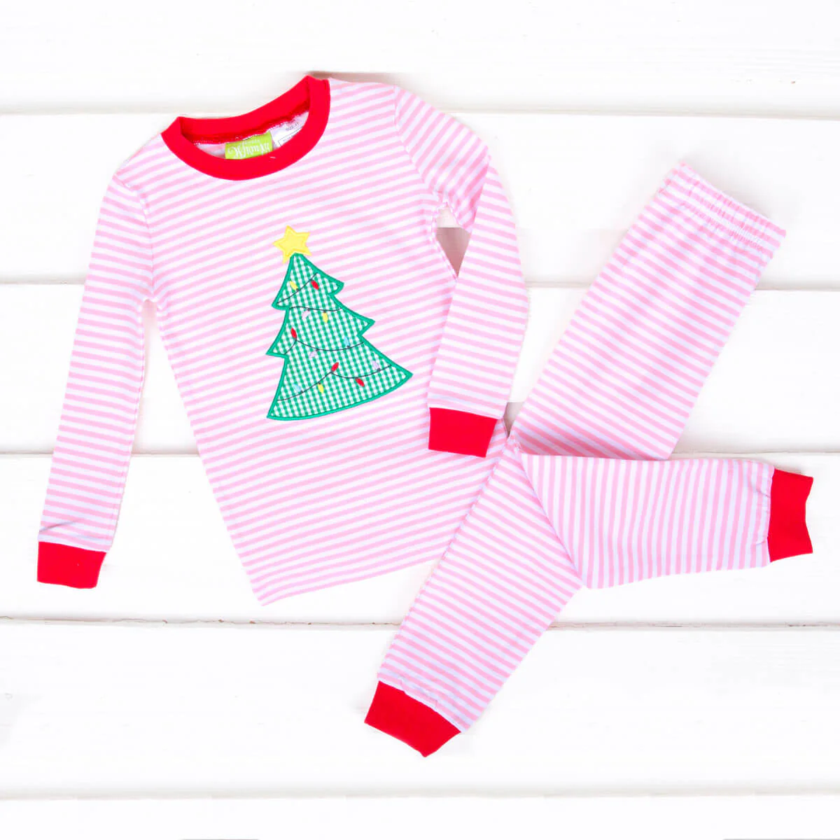 Christmas Tree Pajamas Pink Stripe - Image 3