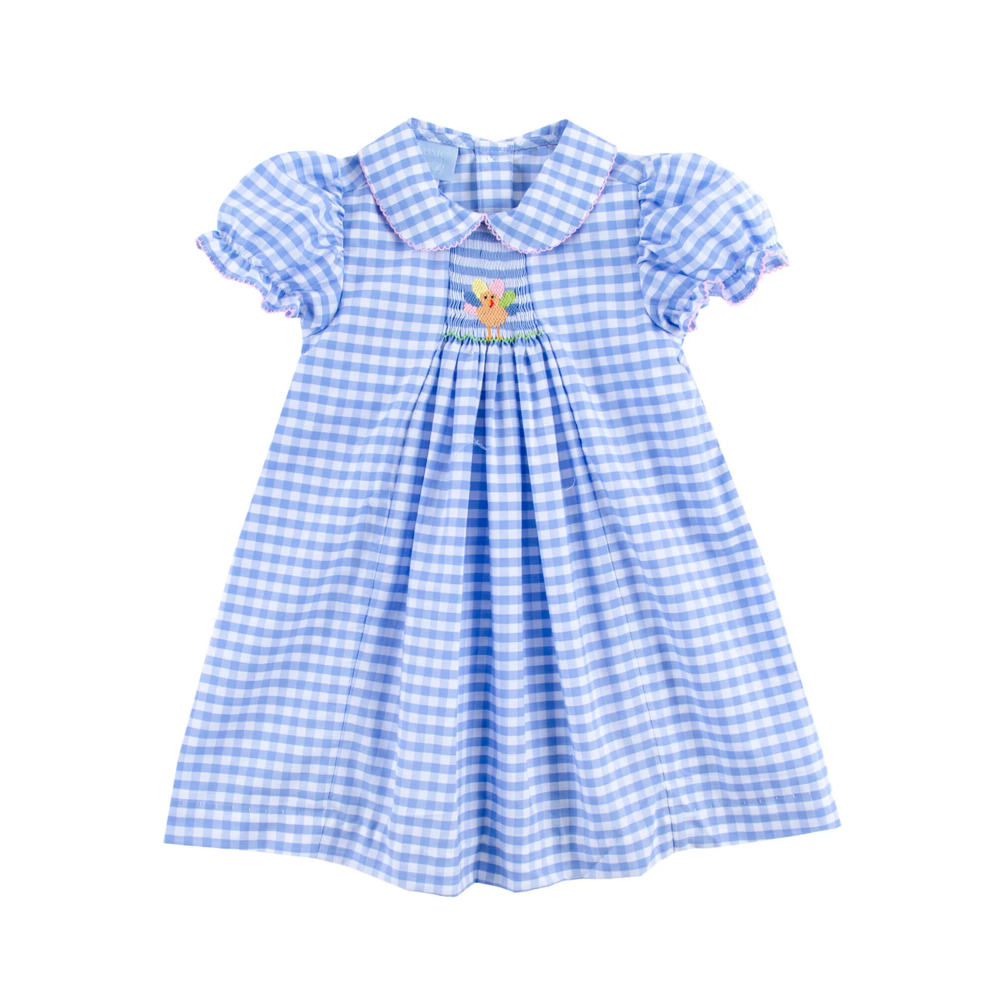 Colorful Turkey Single Smocked Blue Gingham Dress - Image 2