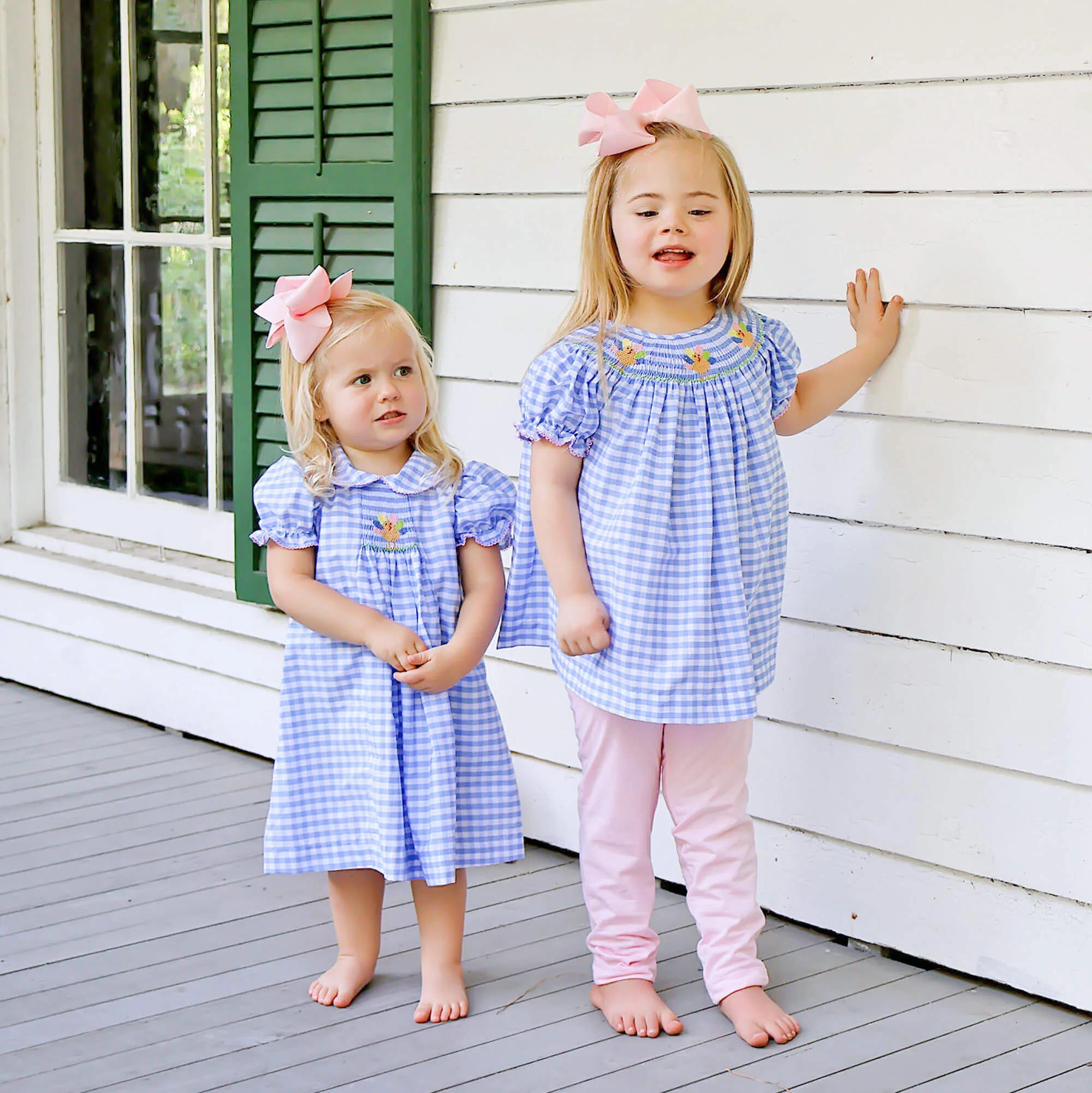 Colorful Turkey Single Smocked Blue Gingham Dress - Image 3