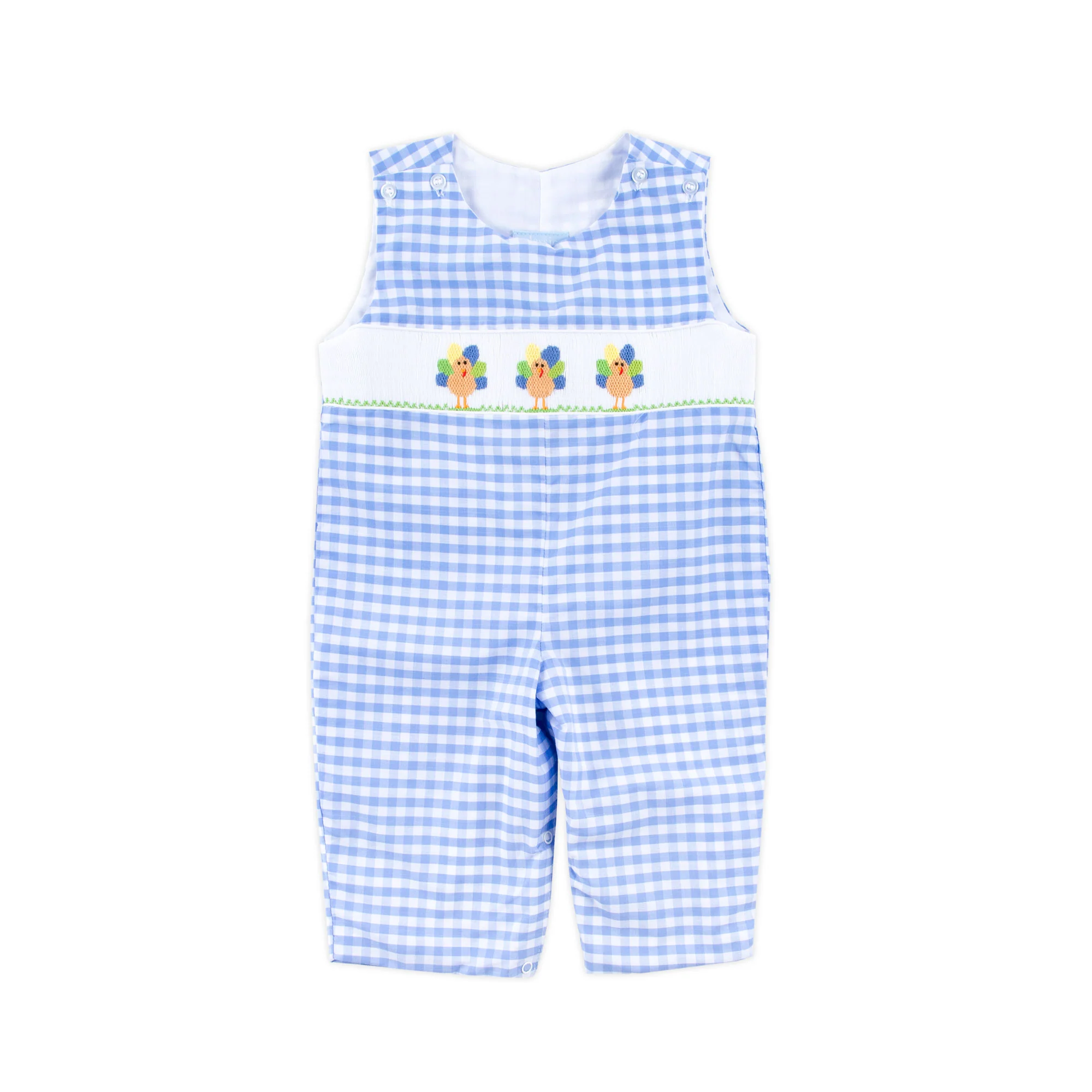 Colorful Turkey Smocked Blue Gingham Longall - Image 2