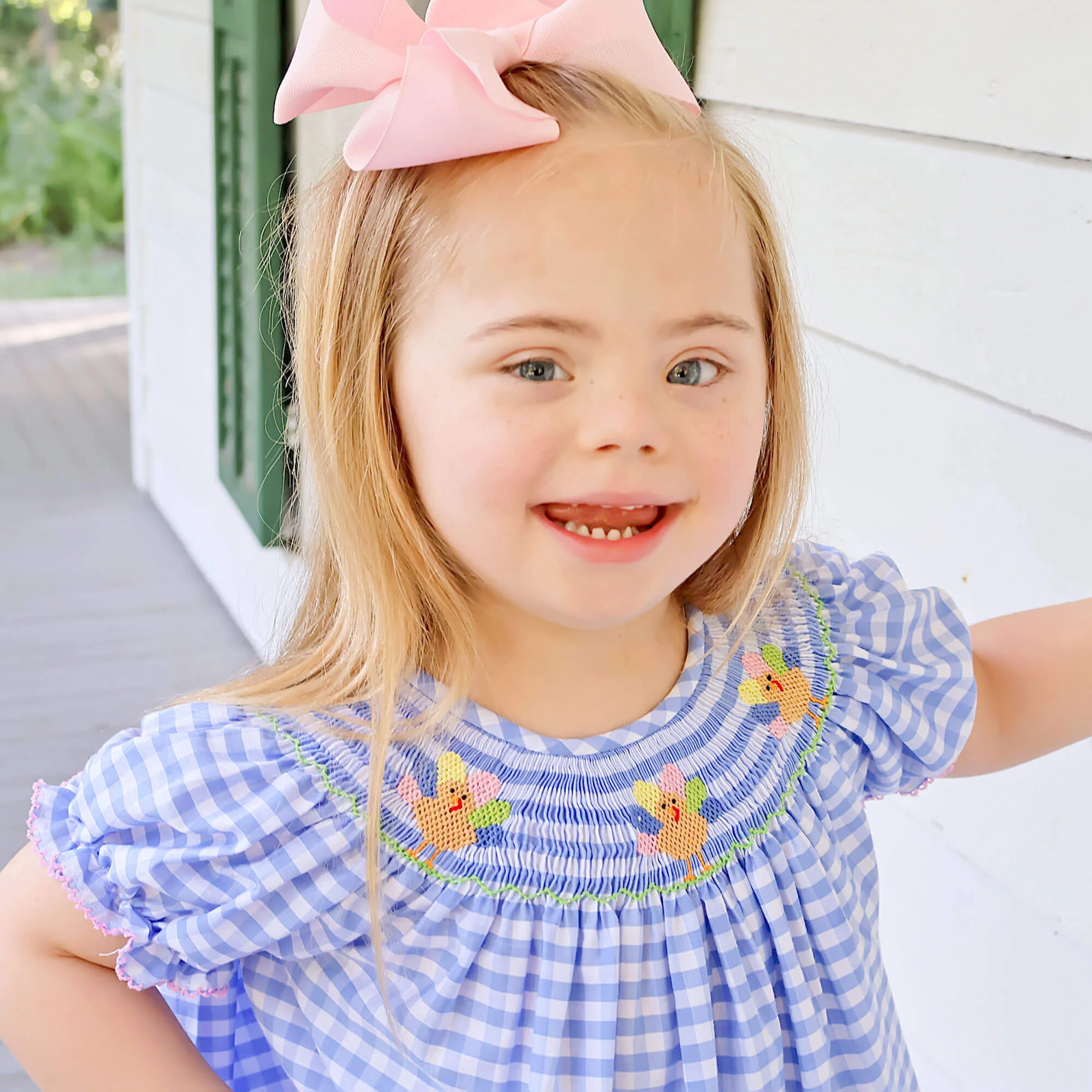 Colorful Turkey Smocked Blue Gingham Legging Set - Image 3