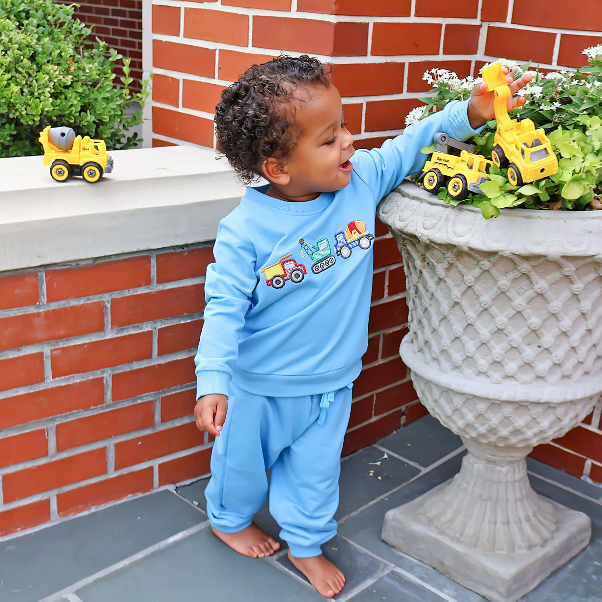Construction Truck Applique Blue Jogger Set - Image 3