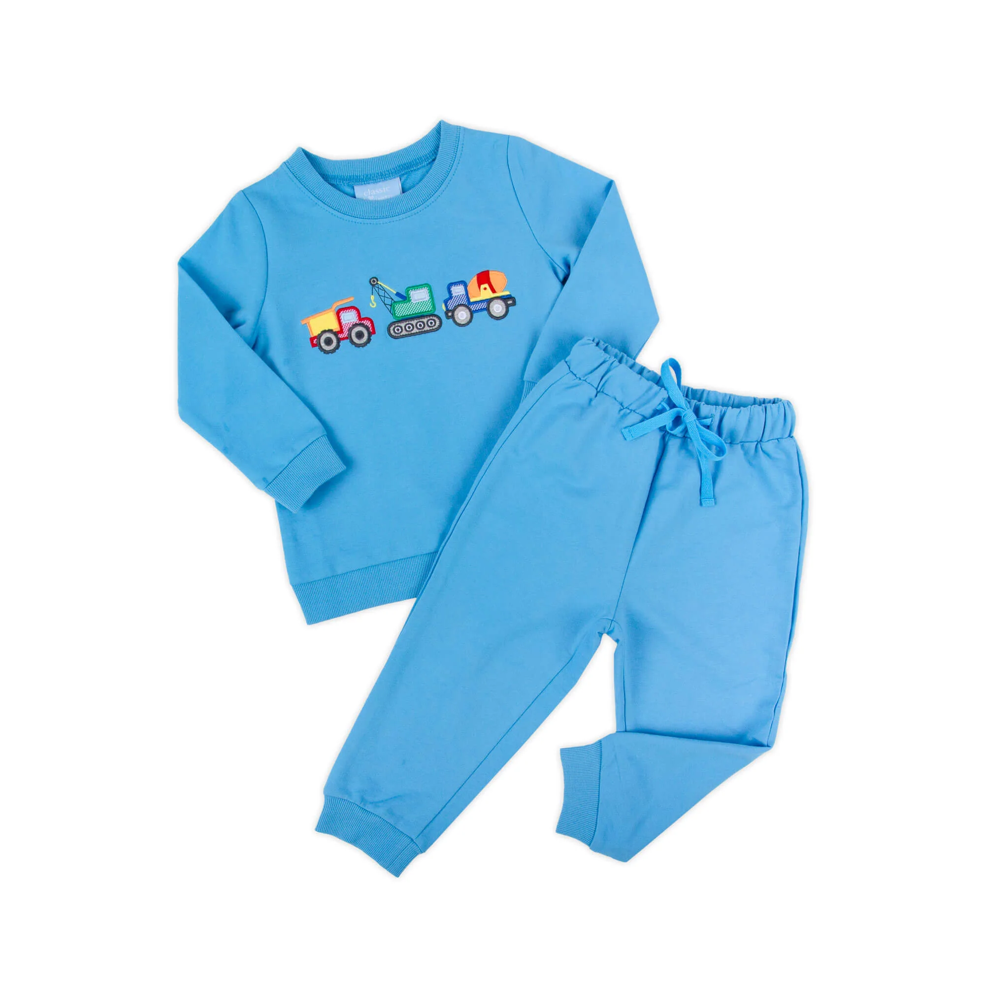 Construction Truck Applique Blue Jogger Set - Image 4