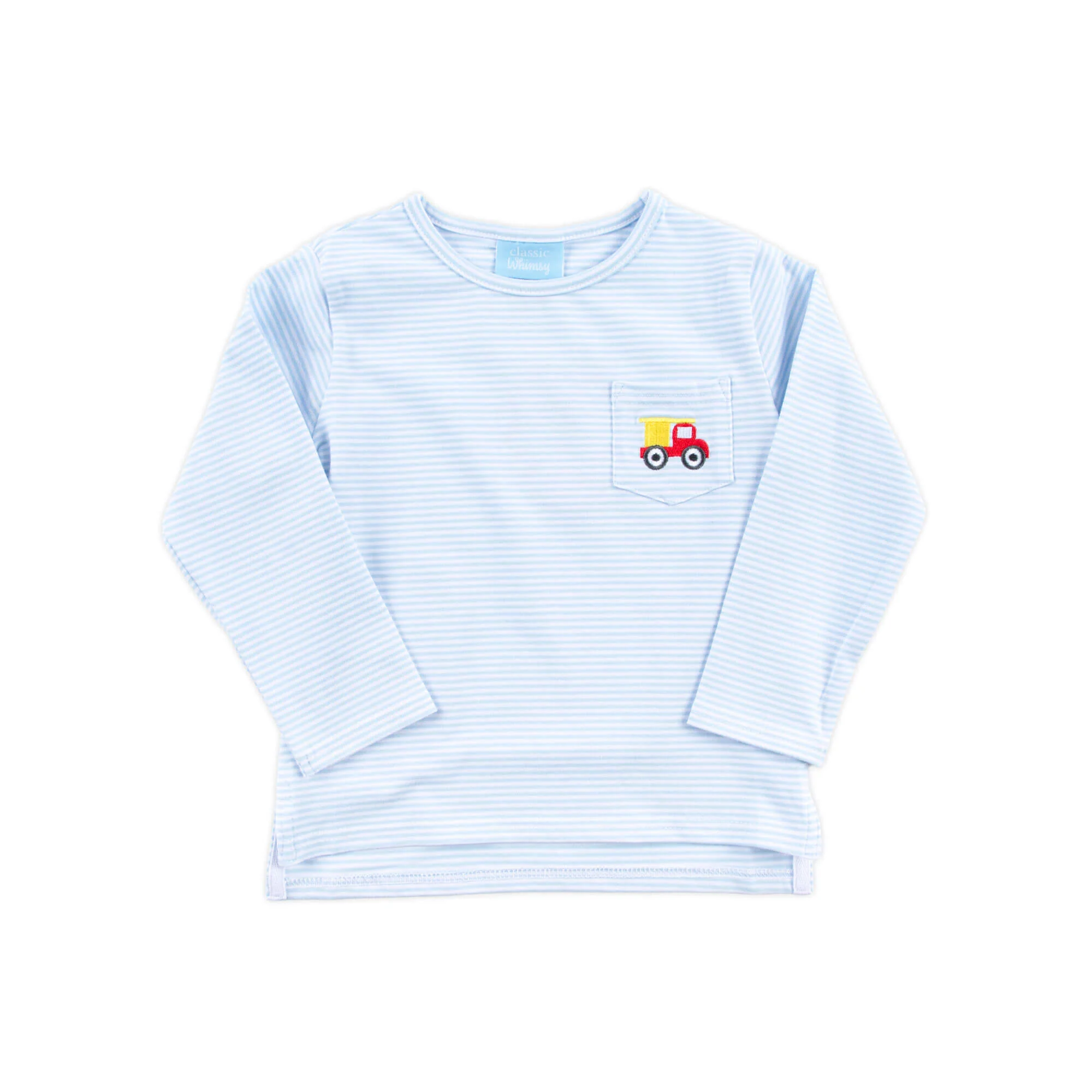 Dump Truck Light Blue Stripe Long Sleeve Pocket Shirt - Image 2