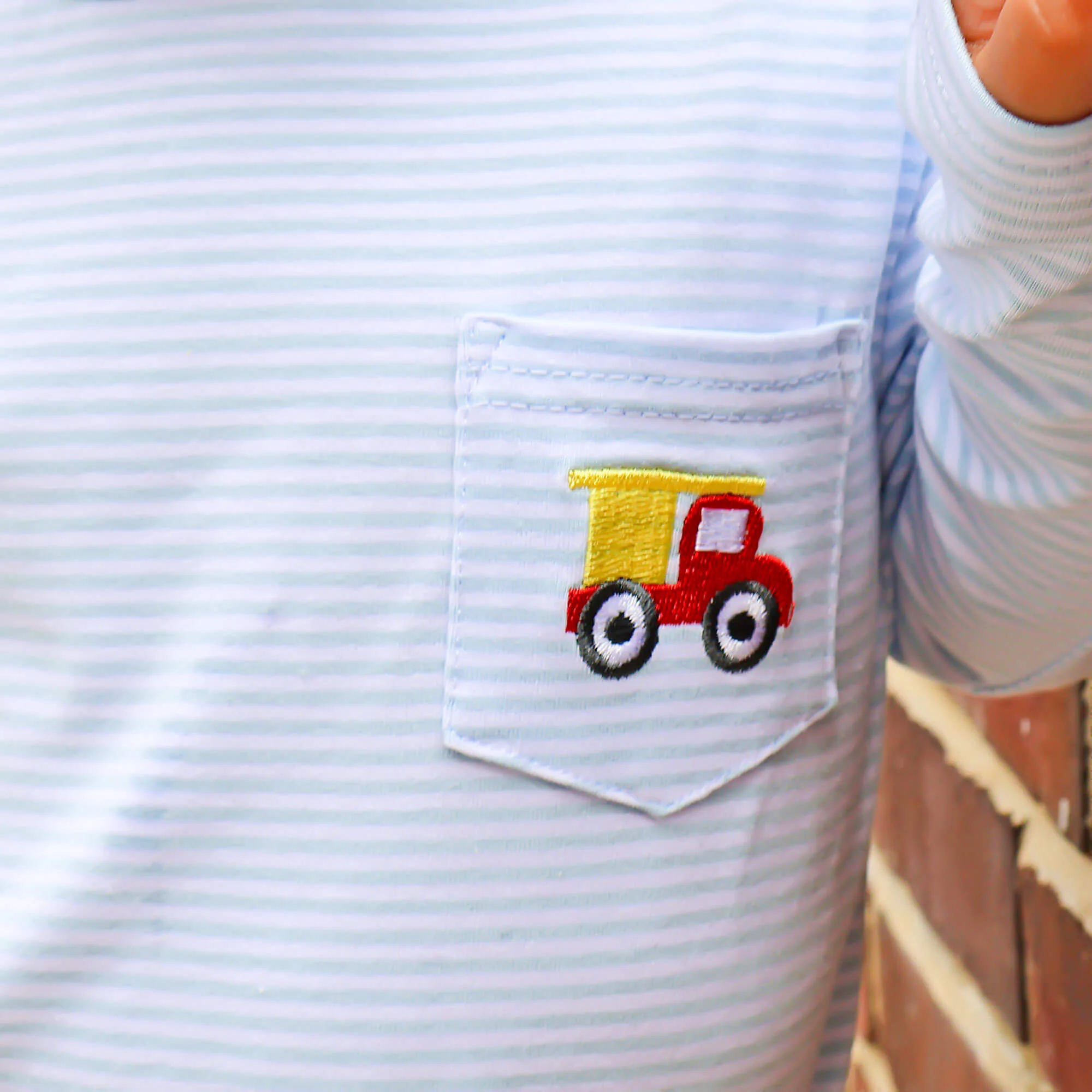 Dump Truck Light Blue Stripe Long Sleeve Pocket Shirt - Image 3