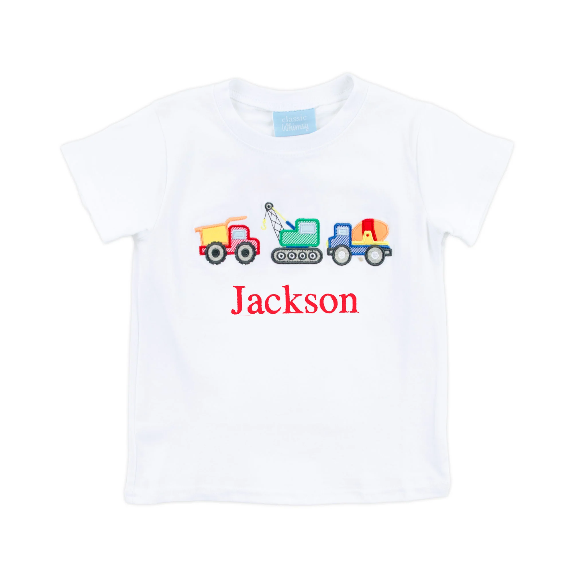Construction Trucks Applique White Short Sleeve Shirt - Image 2