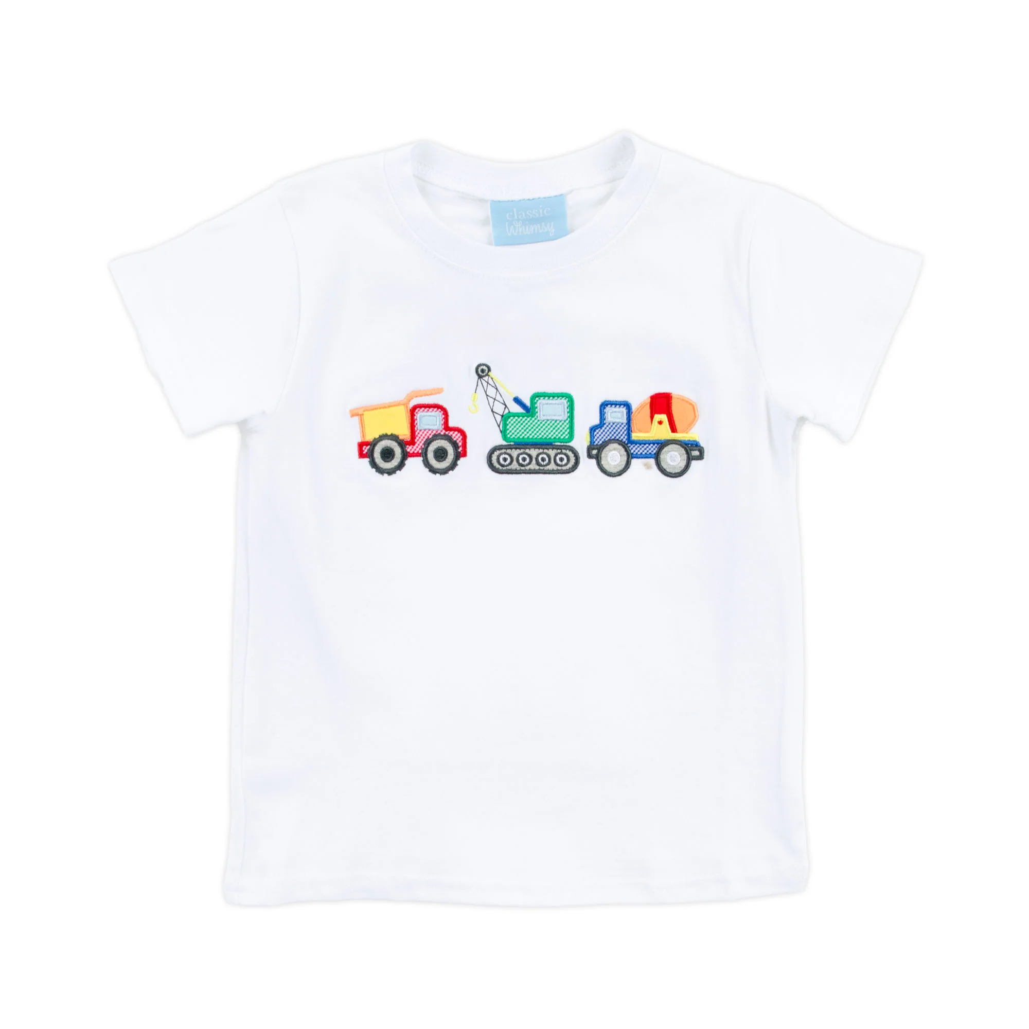 Construction Trucks Applique White Short Sleeve Shirt - Image 4