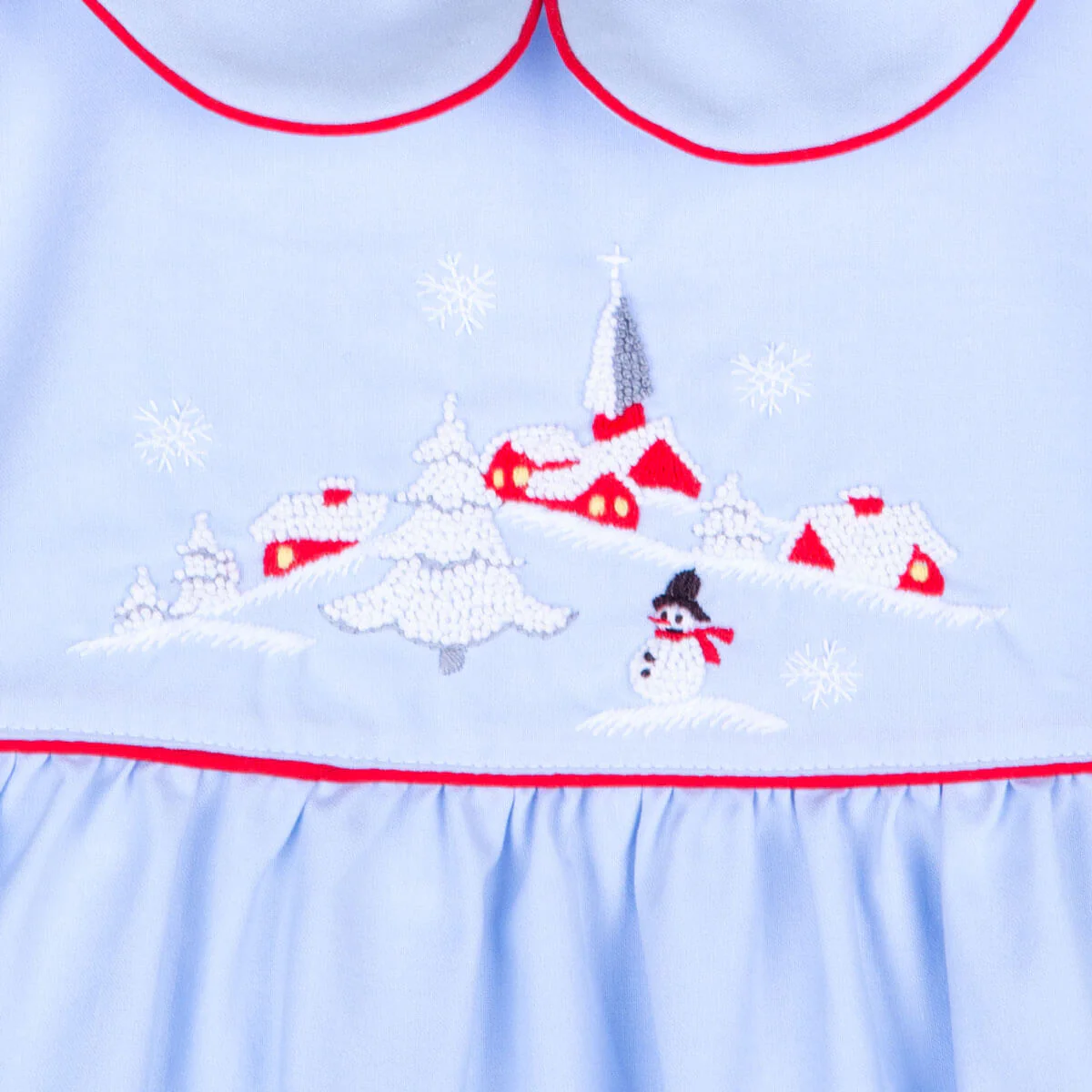 Christmas Village Embroidered Blue Dress - Image 2