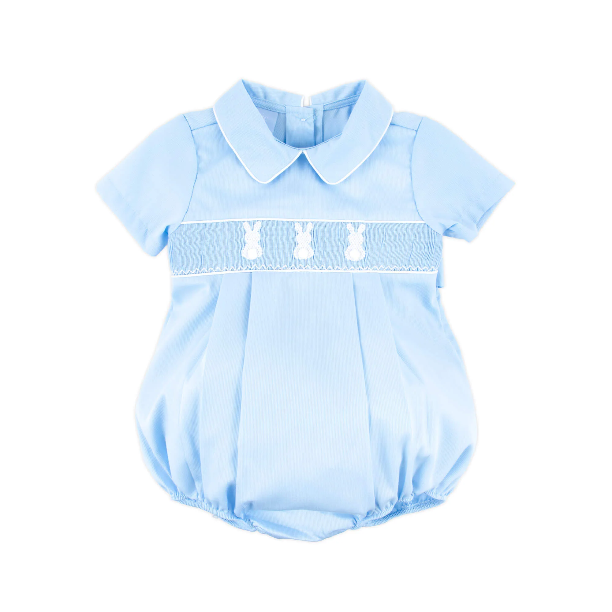 Cottontail Smocked Boy Bubble Light Blue Pique - Image 2