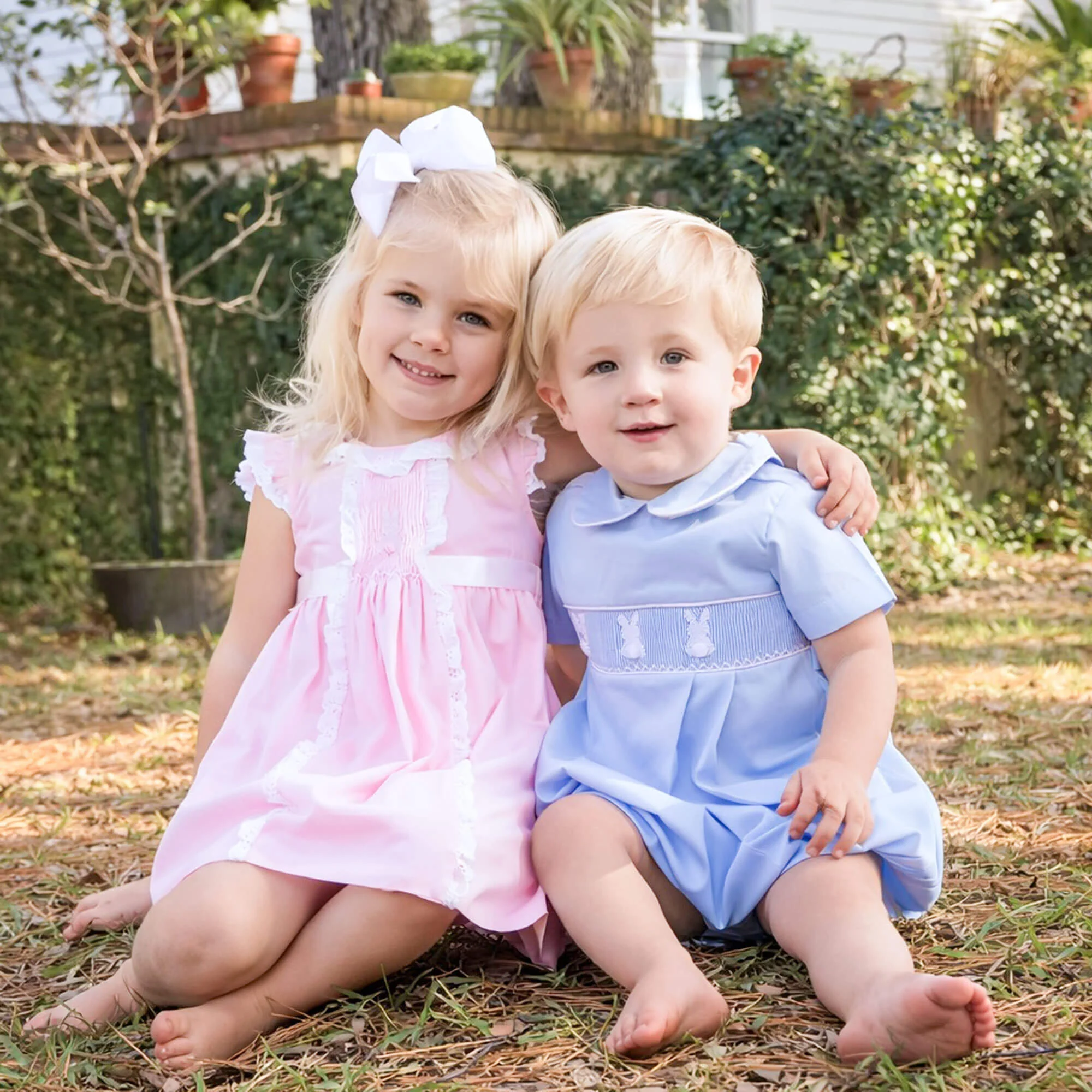 Cottontail Smocked Boy Bubble Light Blue Pique - Image 3
