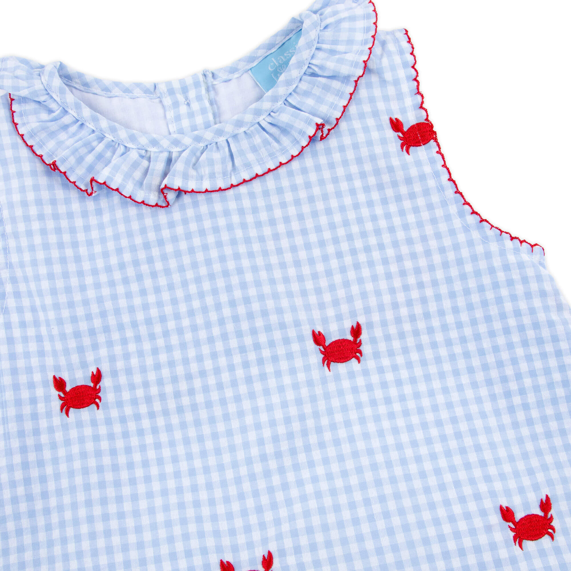 Crab Schiffli Blue Gingham Ruffle Collared Bloomer Set - Image 2