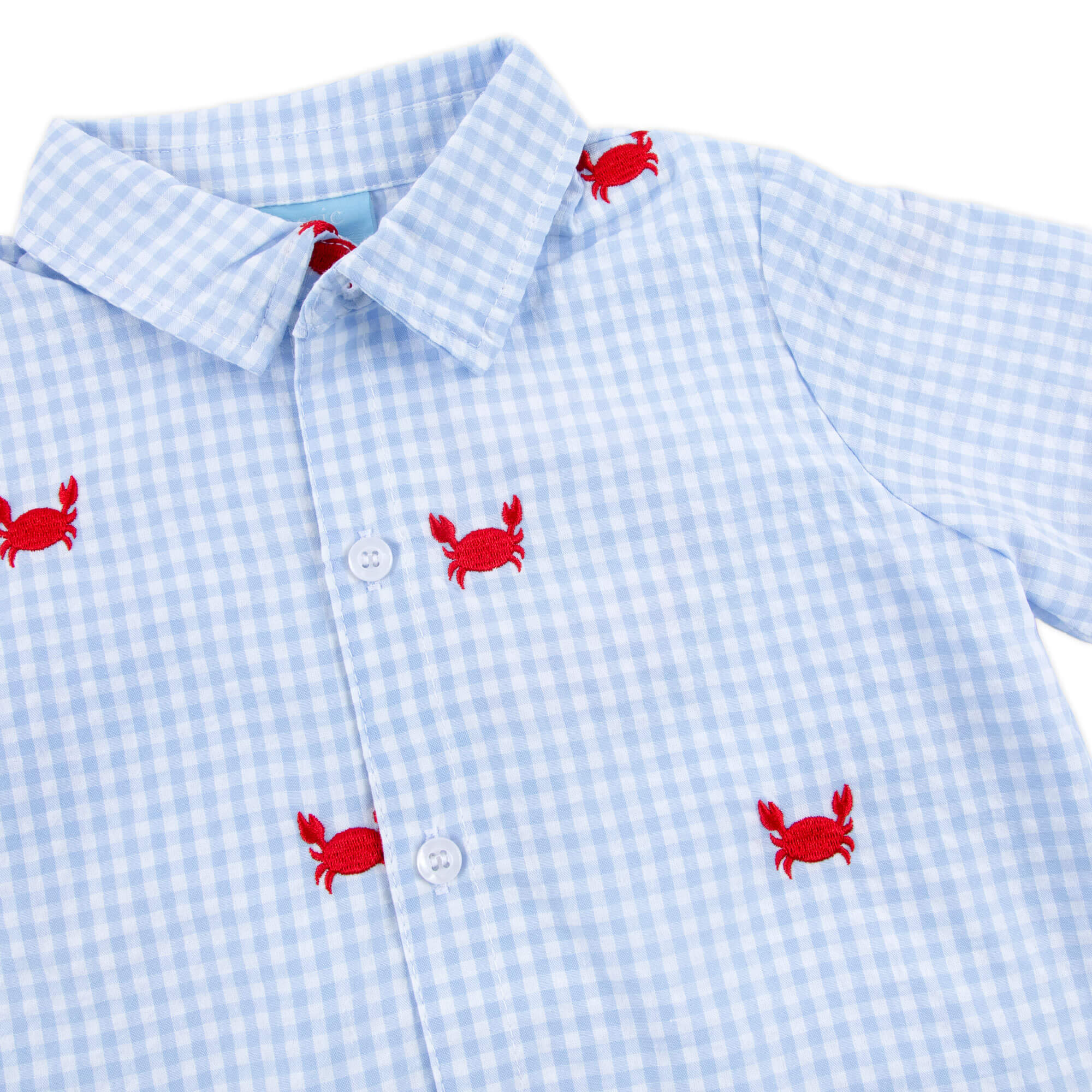 Crab Schiffli Blue Gingham Short Sleeve Button Down - Image 2
