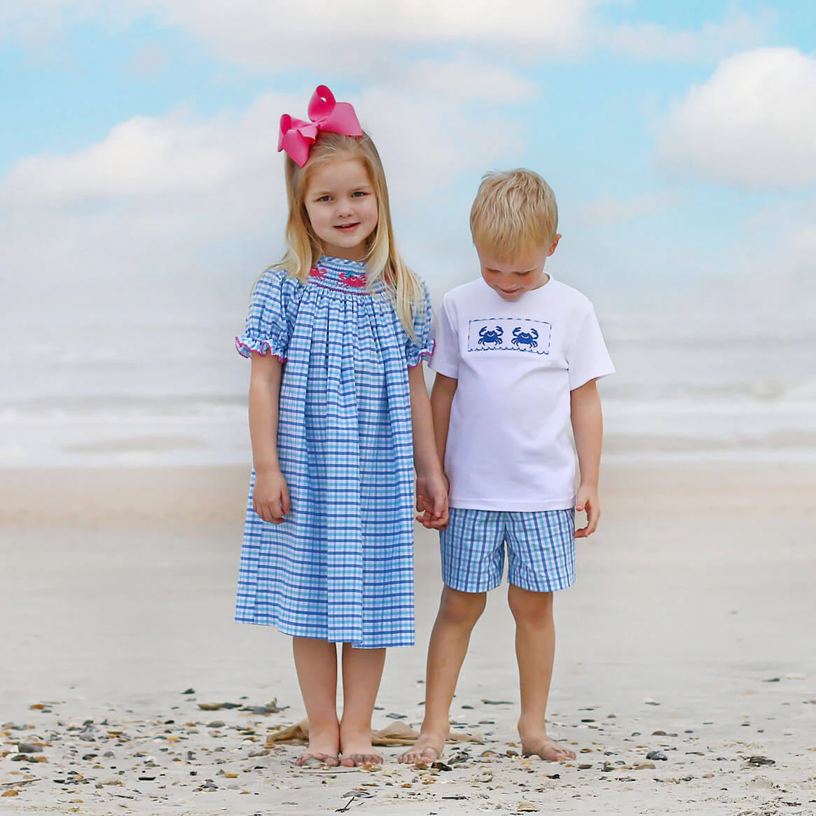 Crab Smocked Blue Plaid Dress - Image 4
