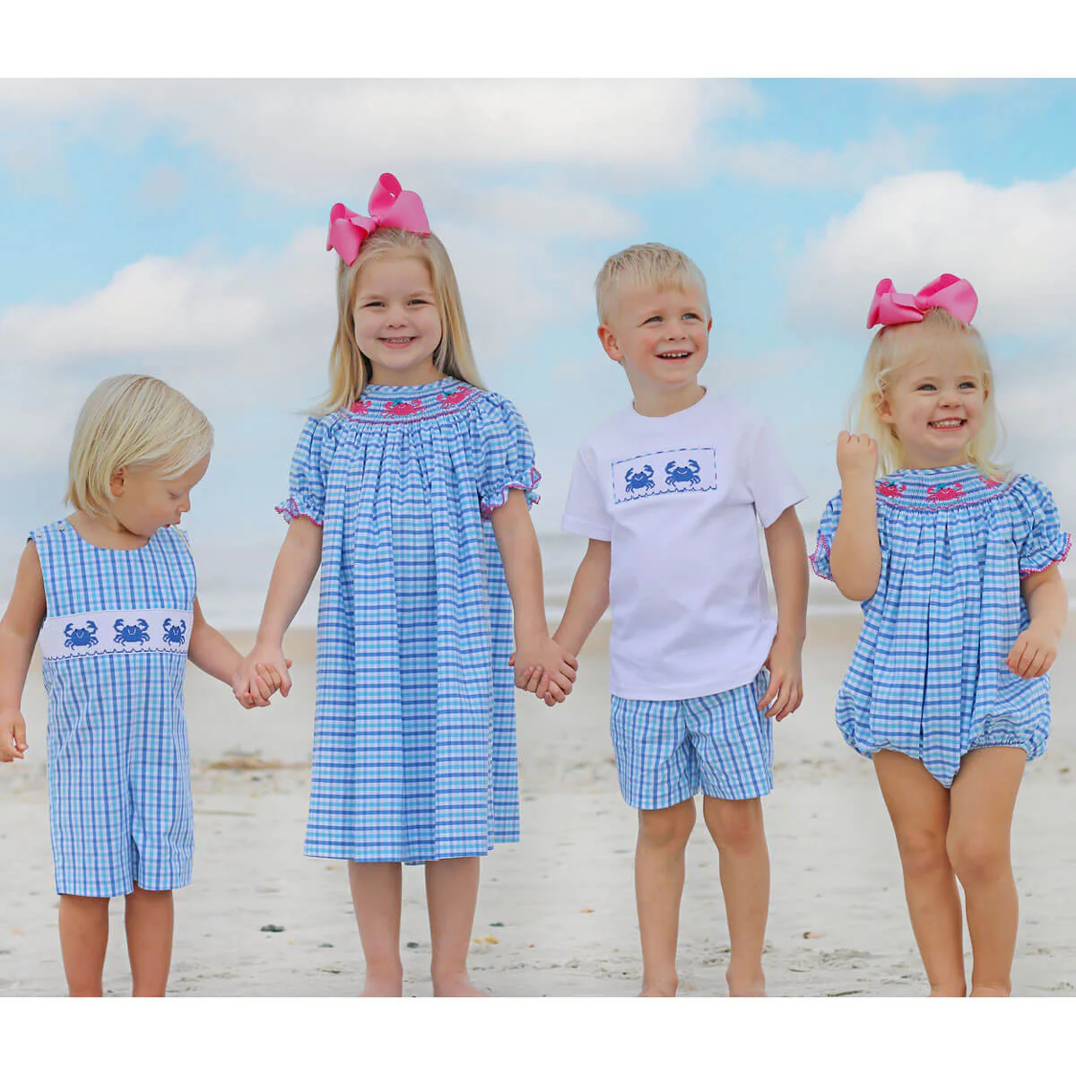 Crab Smocked Blue Plaid Dress - Image 5