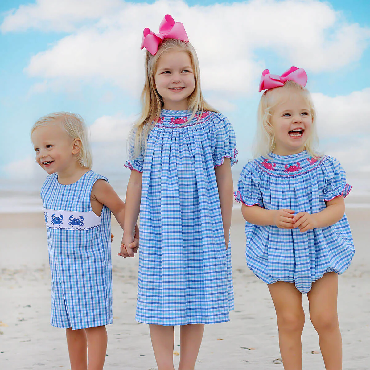 Crab Smocked Blue Plaid Dress - Image 6