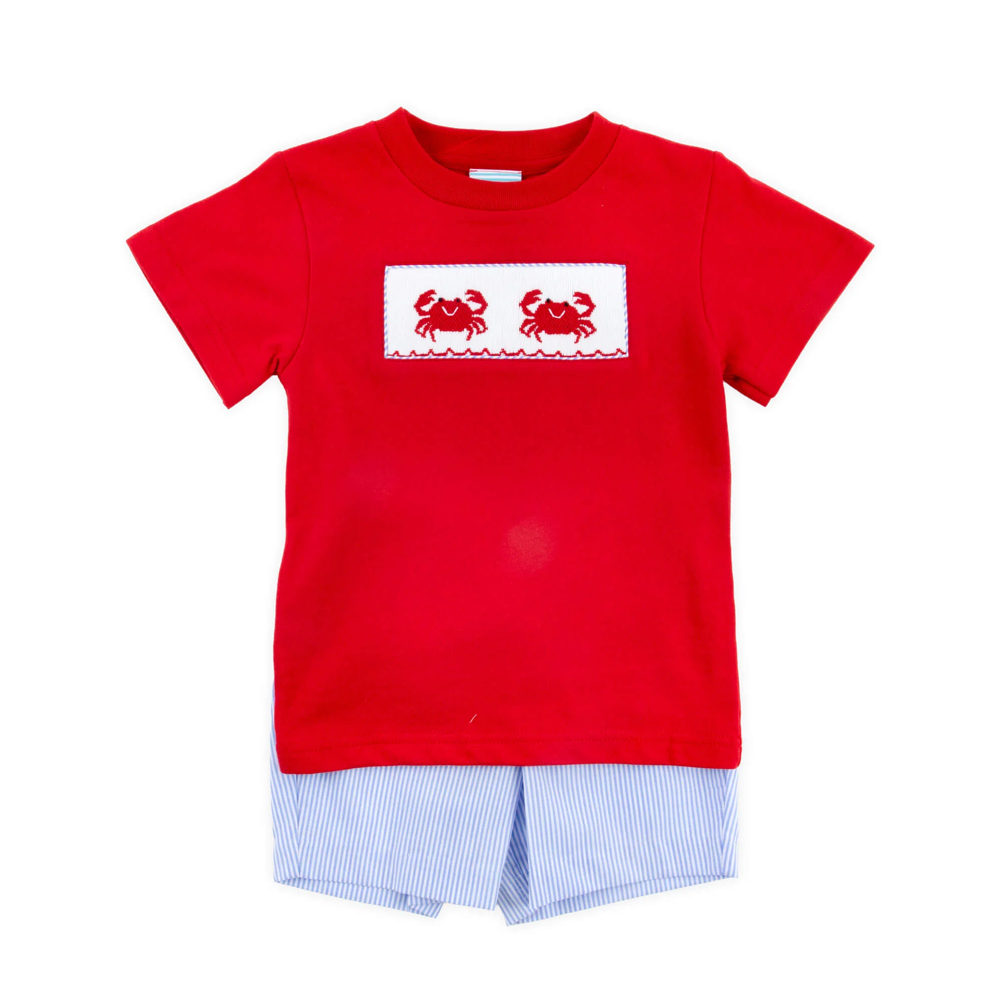 Crab Treasures Smocked Blue Short Set - Image 2