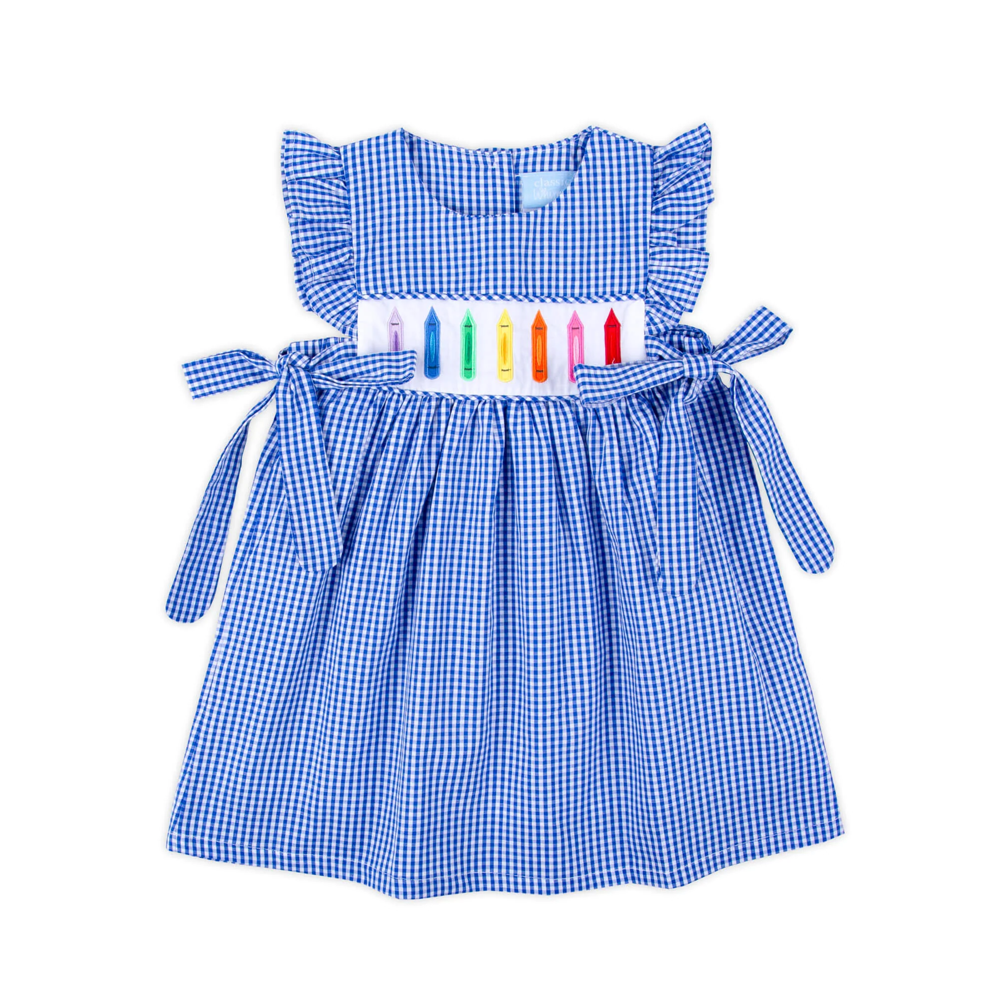 Rainbow Crayon Blue Gingham Avery Dress - Image 2