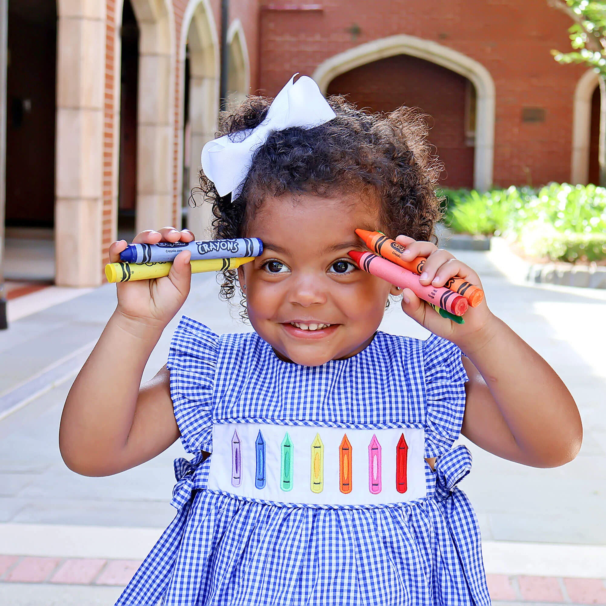 Rainbow Crayon Blue Gingham Avery Dress - Image 3