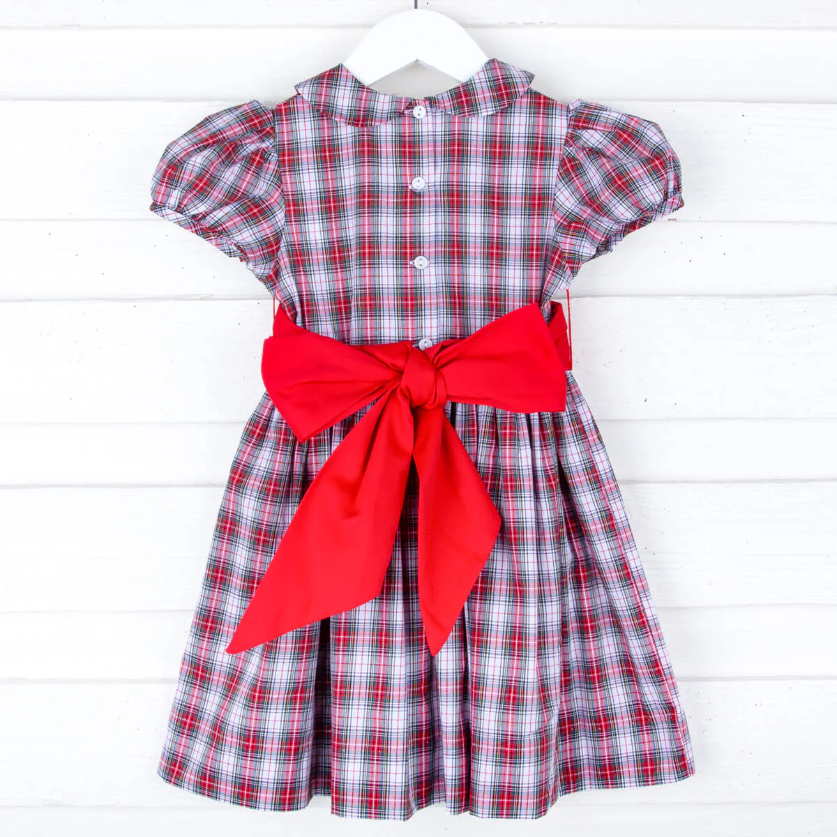 Cream Plaid Dress w Red Corduroy Sash - Image 2