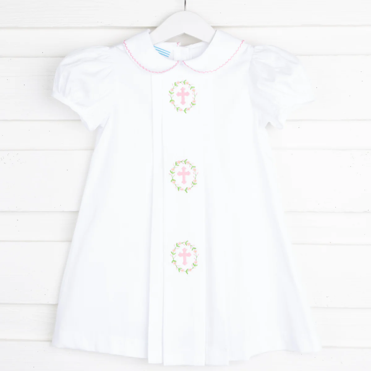 Cross and Wreath Embroidered Collared Dress White Pique - Image 2