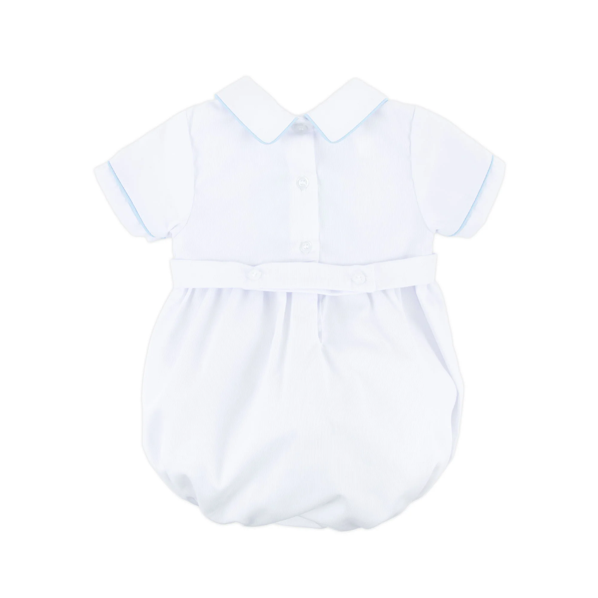 Blue Cross Smocked White Boy Bubble - Image 3