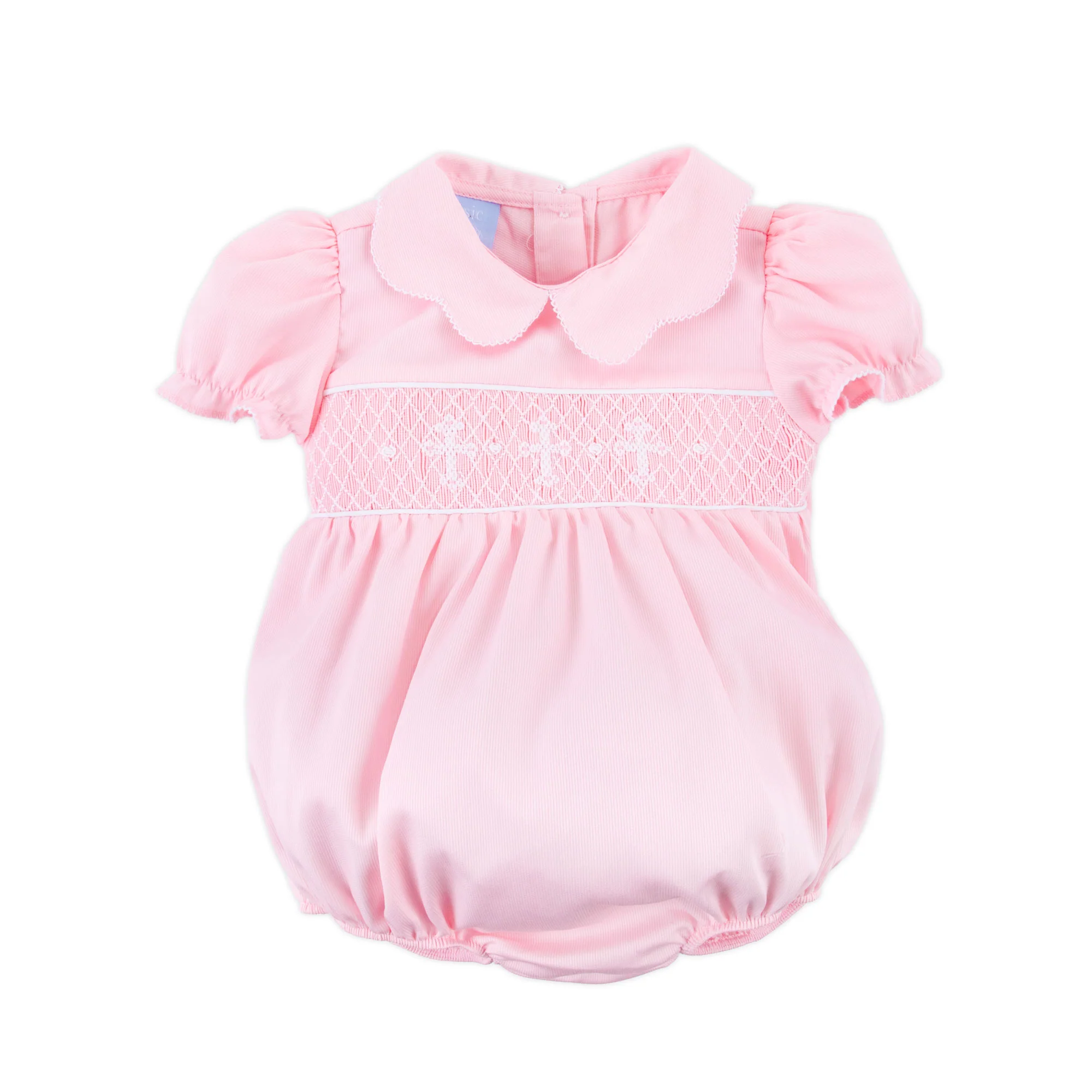 Cross Smocked Pink Pique Collared Bubble - Image 2