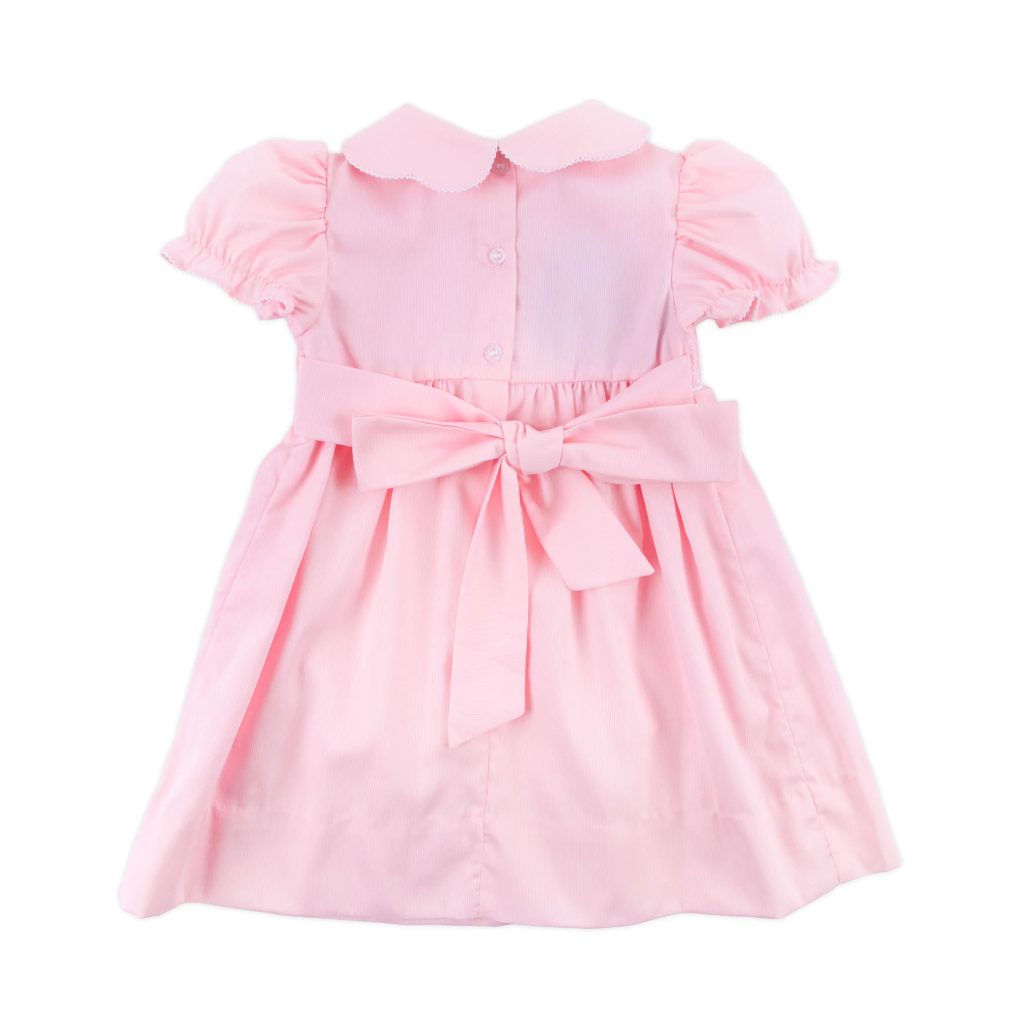 Cross Smocked Pink Pique Collared Dress - Image 2