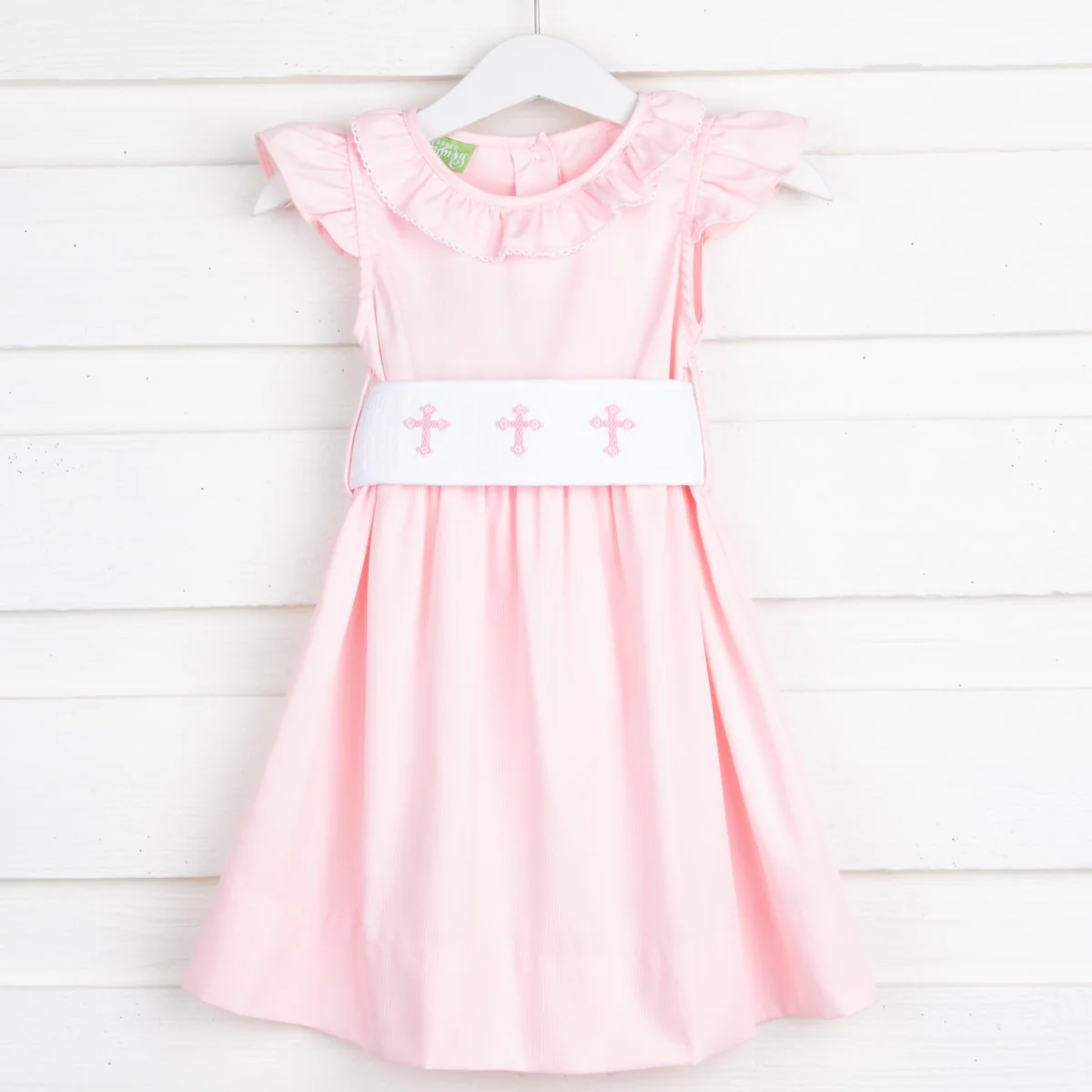 Cross Smocked Pink Ruffle Dress - Image 2