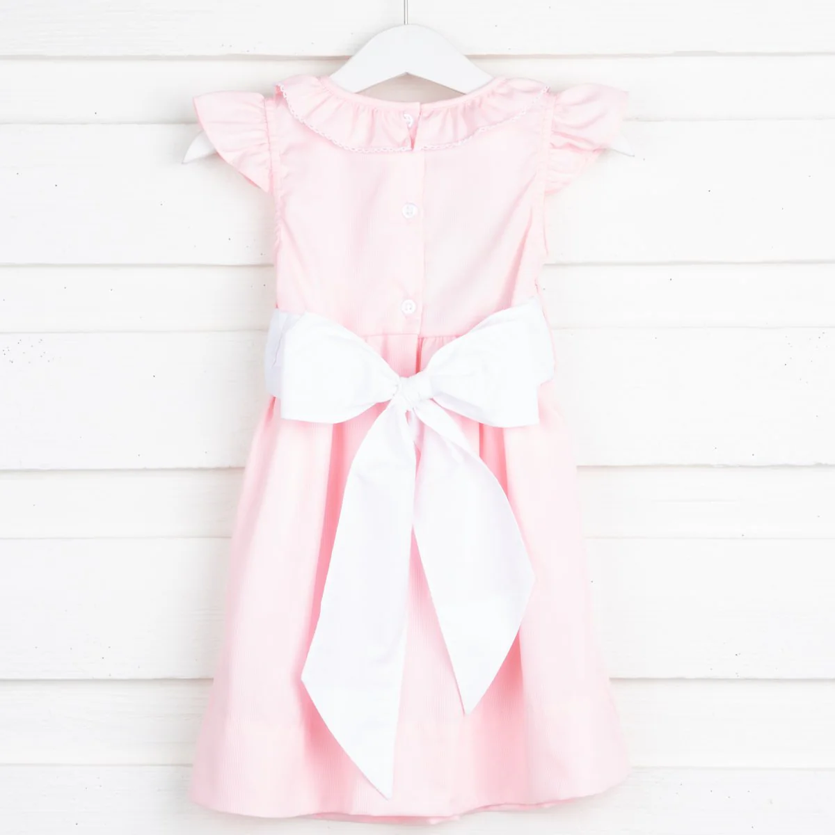 Cross Smocked Pink Ruffle Dress - Image 3
