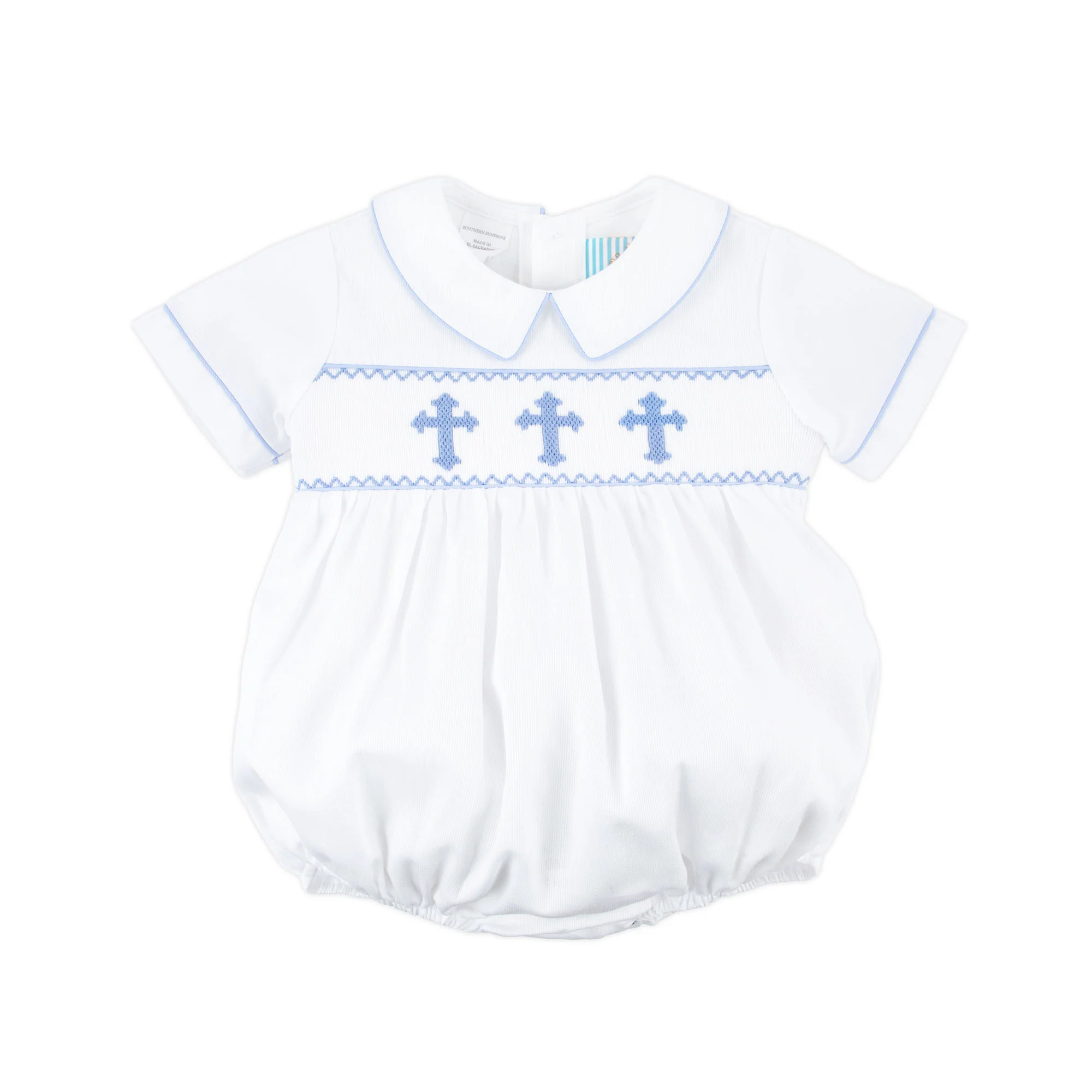 Smocked Blue Cross White Boy Bubble - Image 2