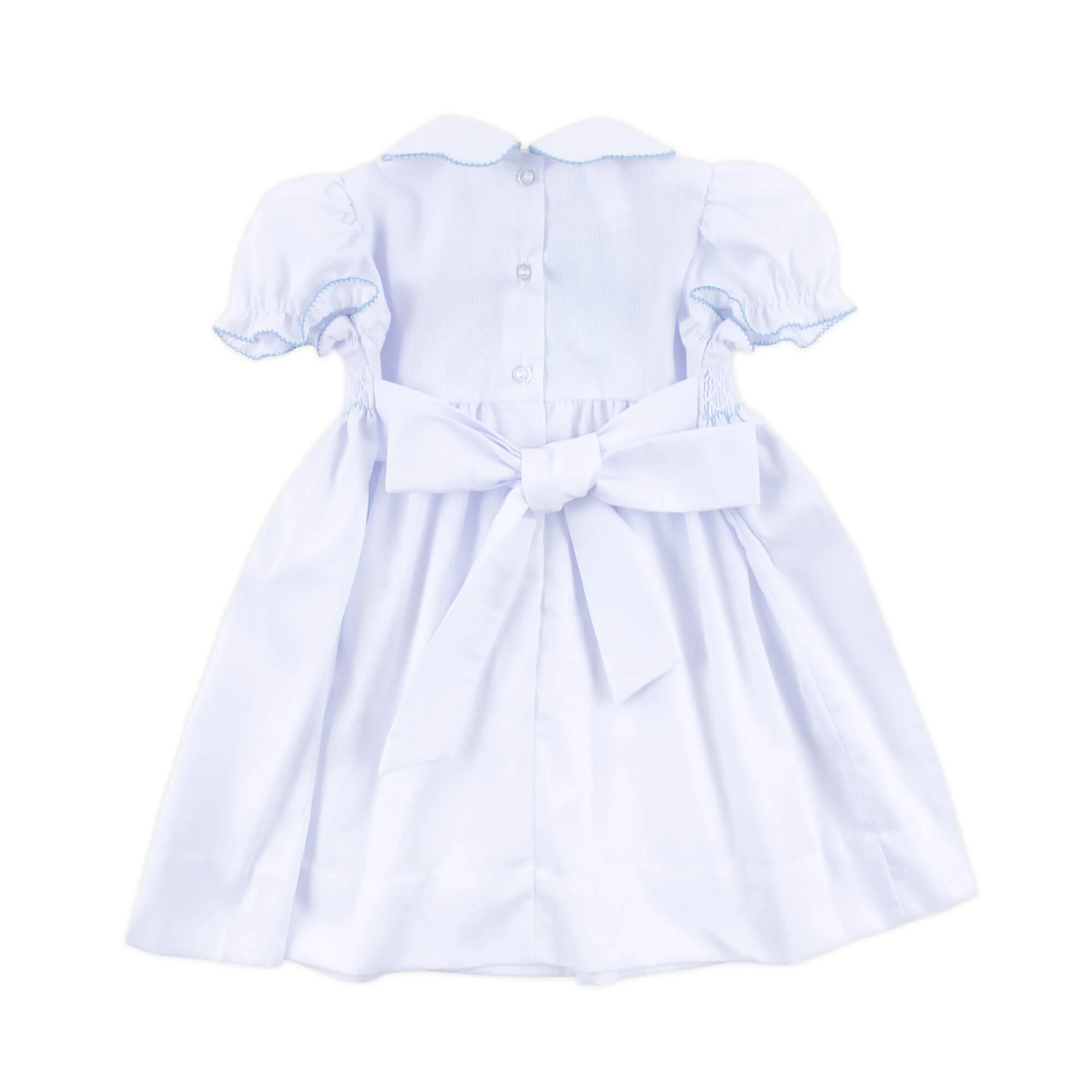 Blue Cross Smocked White Pique Collared Dress - Image 4