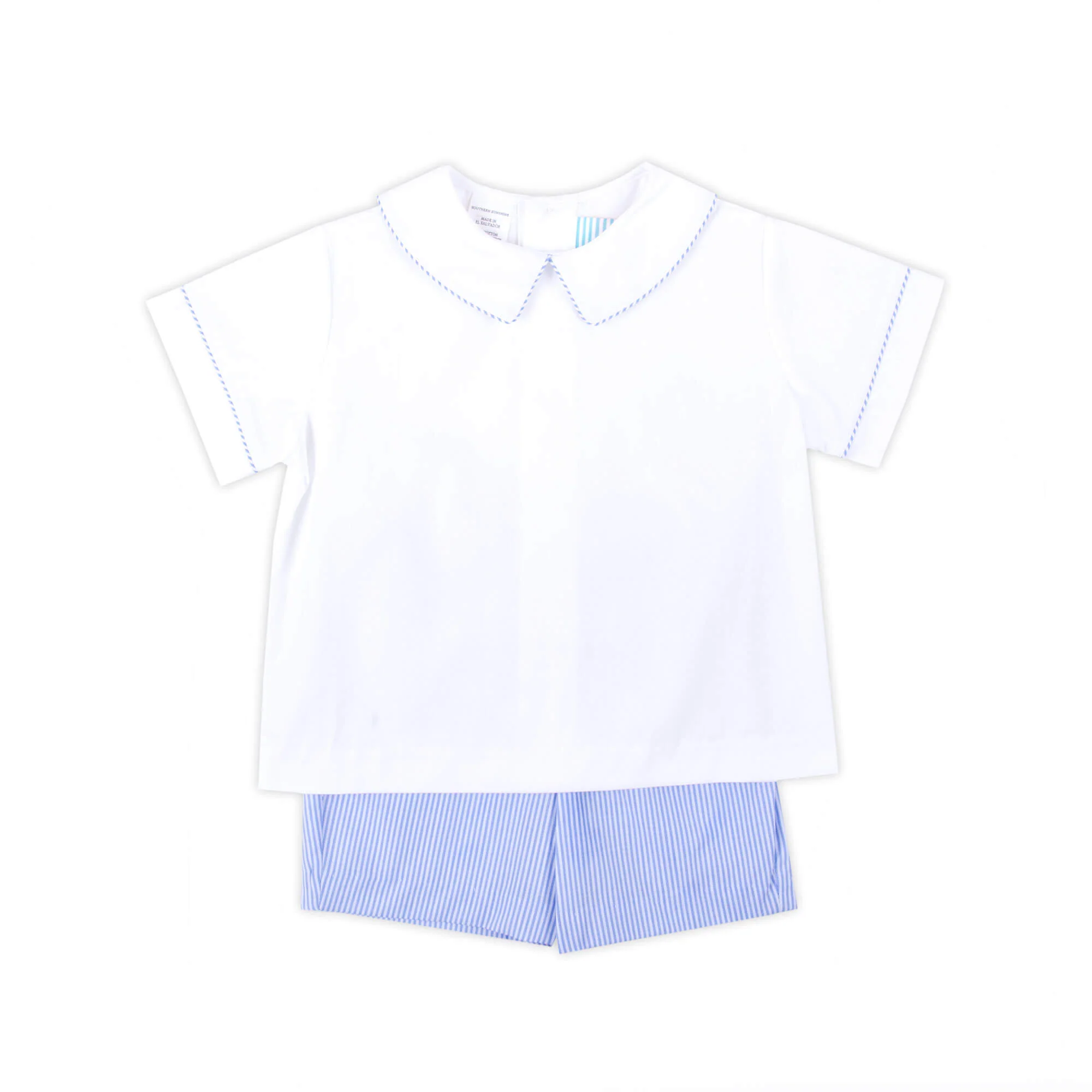 Cute Blue Stripe Collared Short Set - Image 4