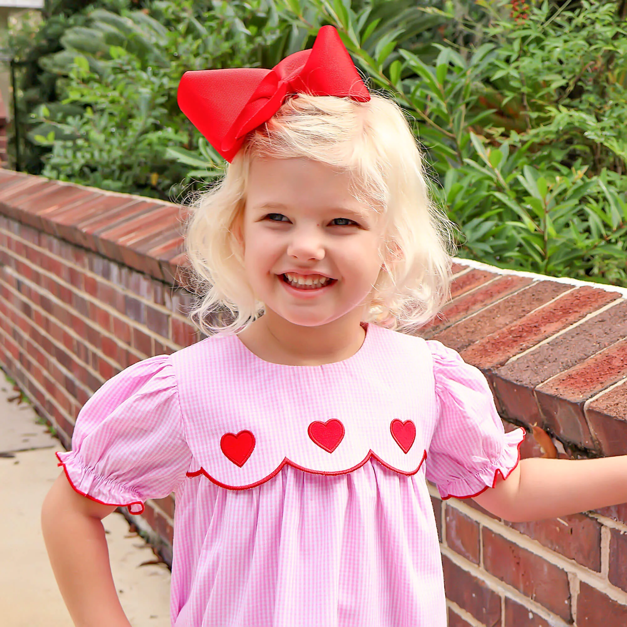 Cute Heart Pink Gingham Amelia Dress - Image 2