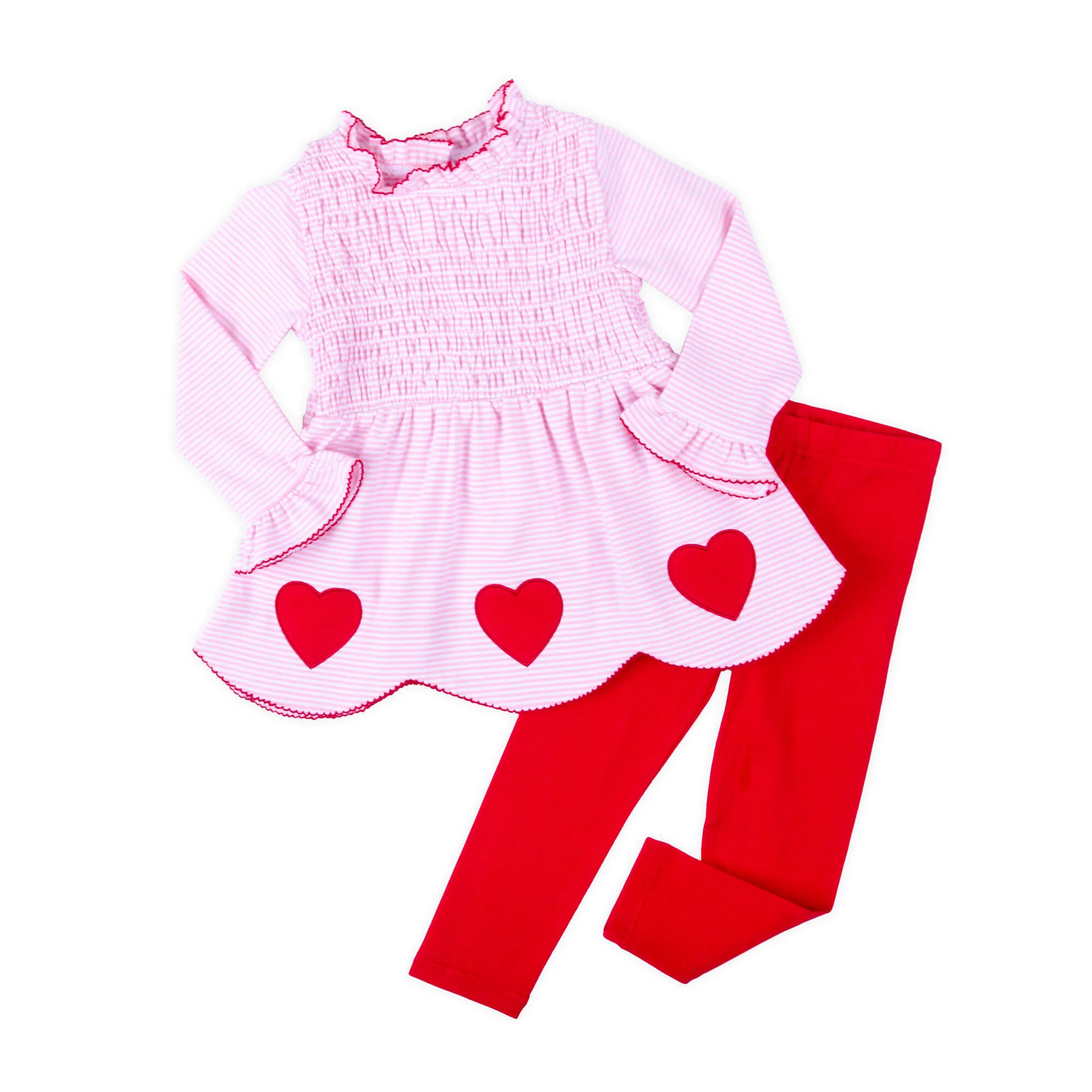 Cute Heart Pink Stripe Smocked Blake Legging Set - Image 2