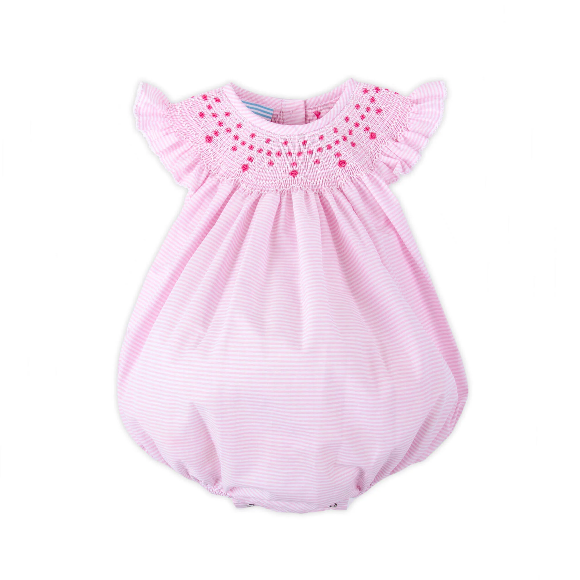 Cute Pink Stripe Smocked Angel Sleeve Bubble - Image 2