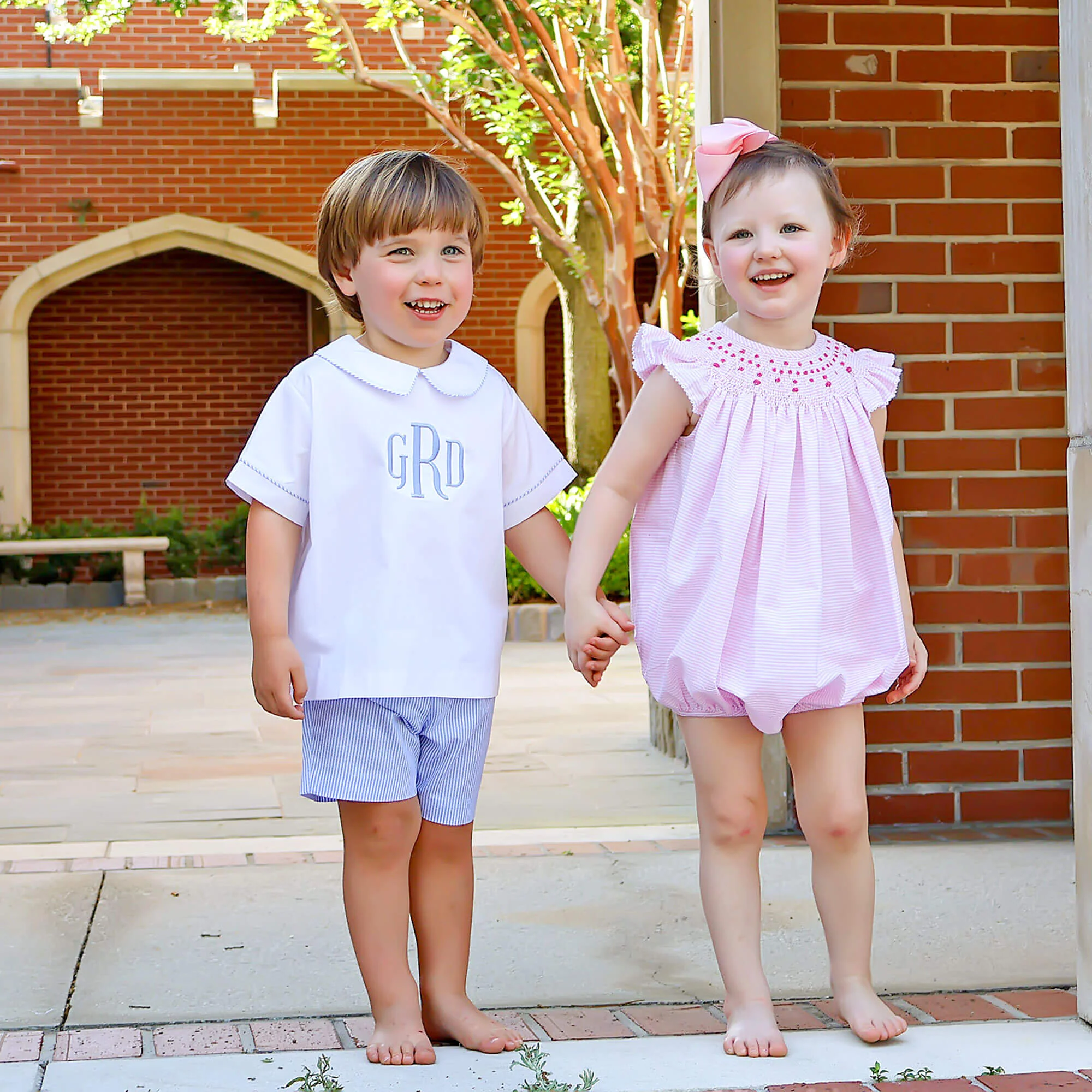 Cute Pink Stripe Smocked Angel Sleeve Bubble - Image 5