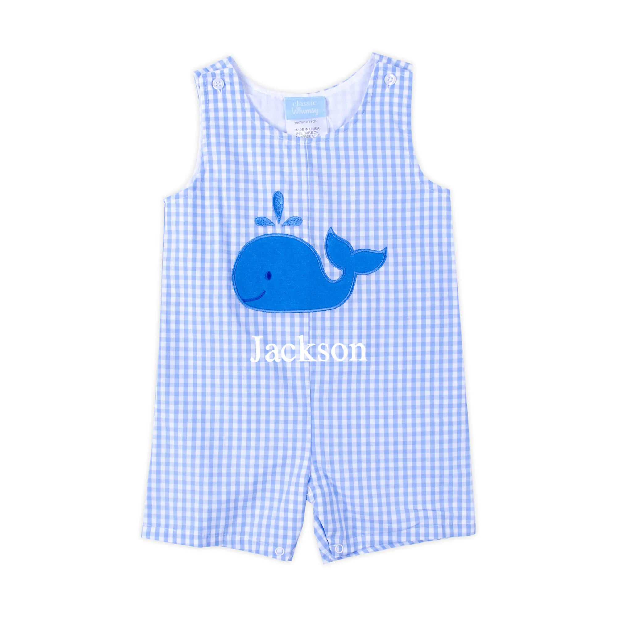 Cute Whale Blue Gingham Jon Jon - Image 2