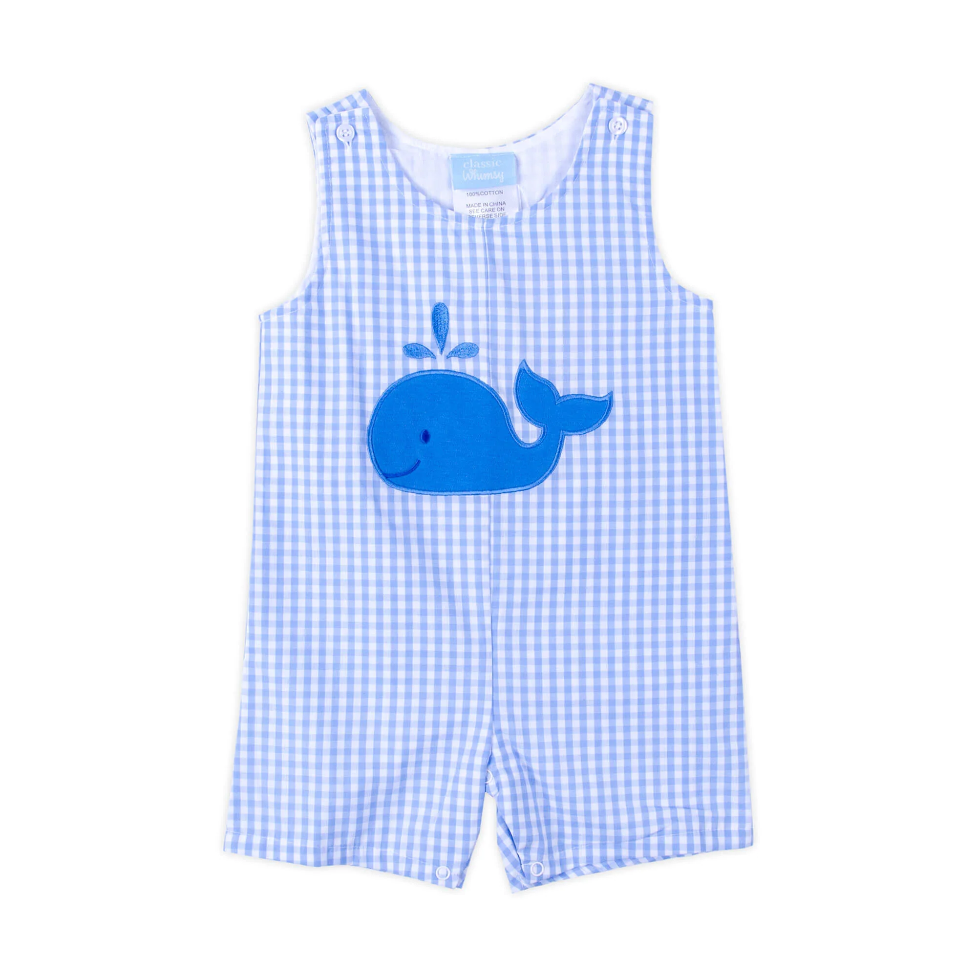 Cute Whale Blue Gingham Jon Jon - Image 3
