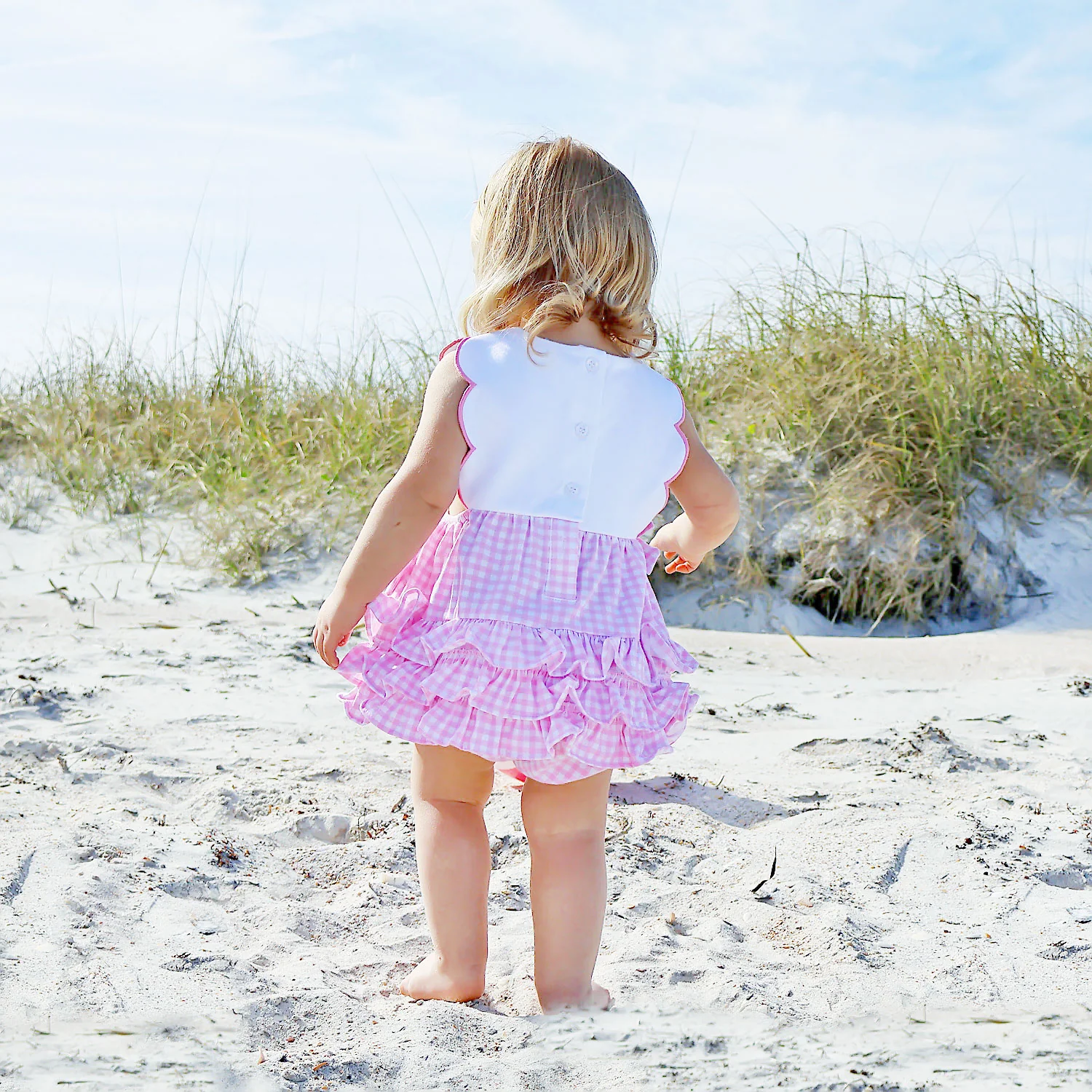 Cute Whale Pink Gingham Scalloped Bib Bubble - Image 2