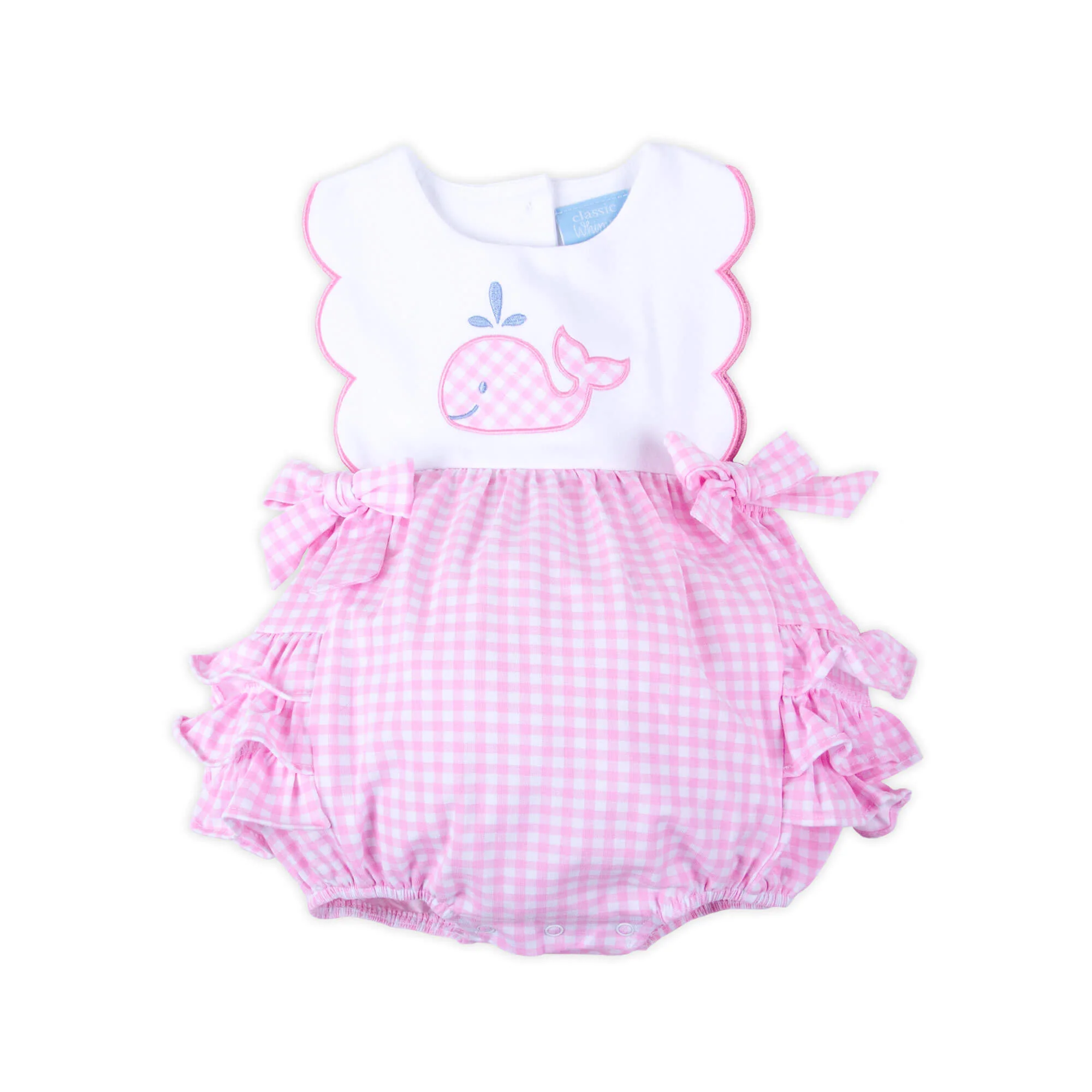 Cute Whale Pink Gingham Scalloped Bib Bubble - Image 3