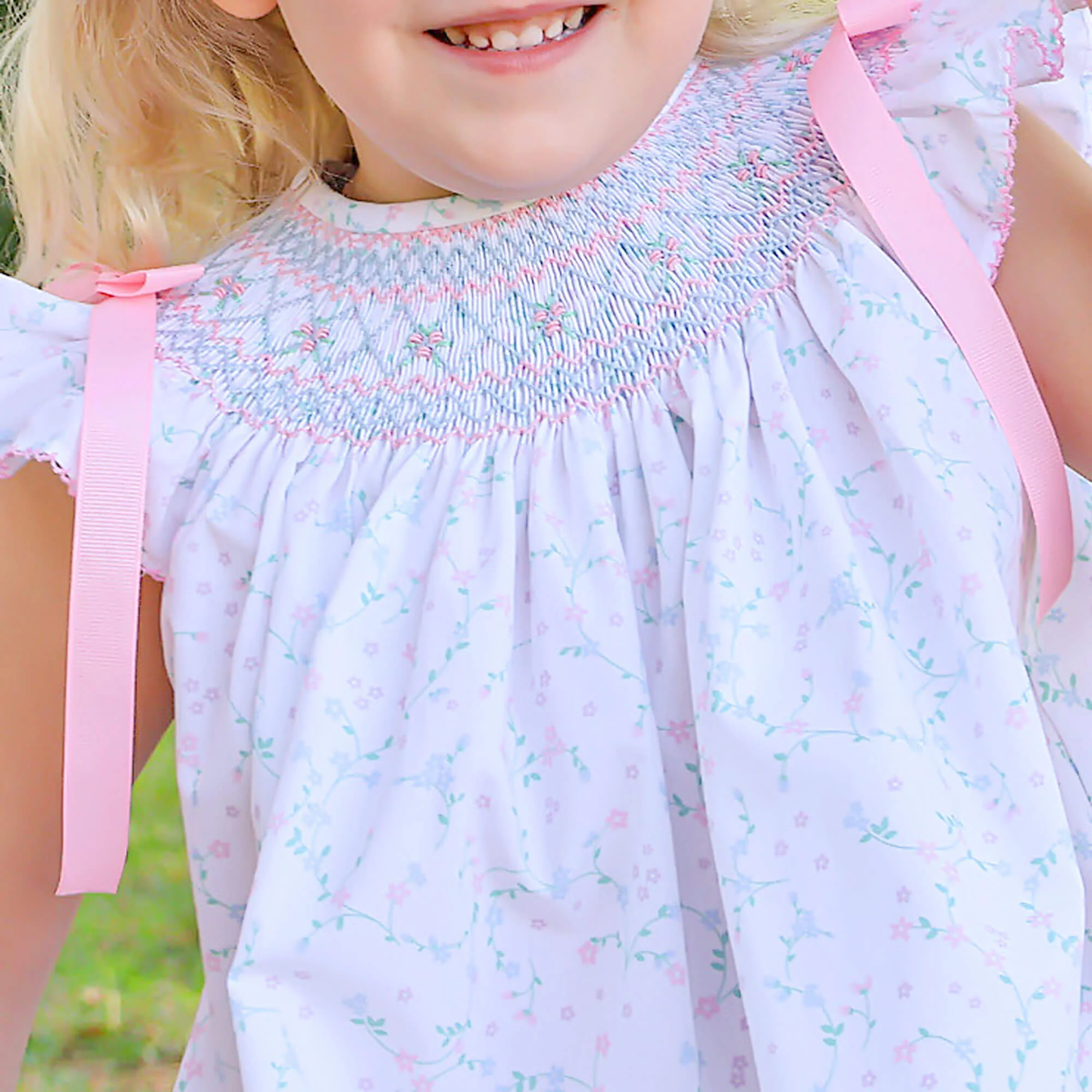 Dainty Floral Smocked Bow Dress - Image 2