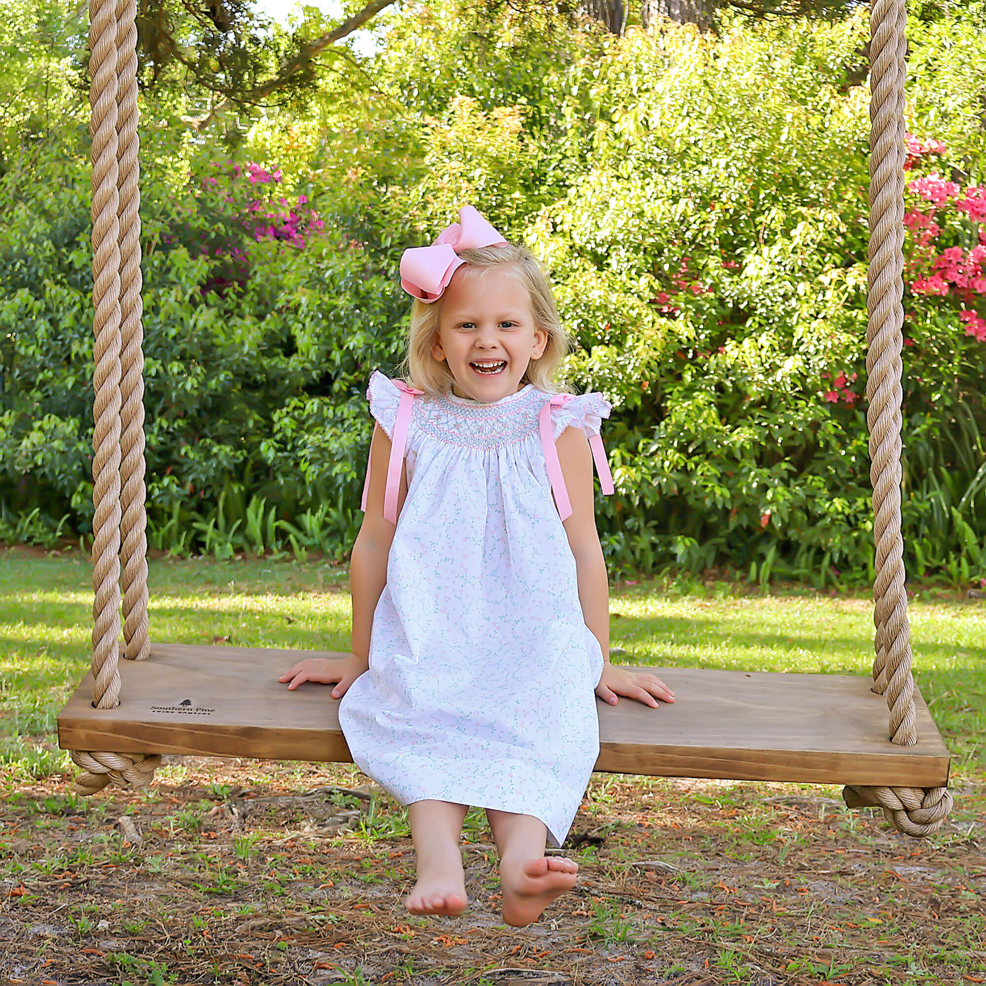 Dainty Floral Smocked Bow Dress - Image 3