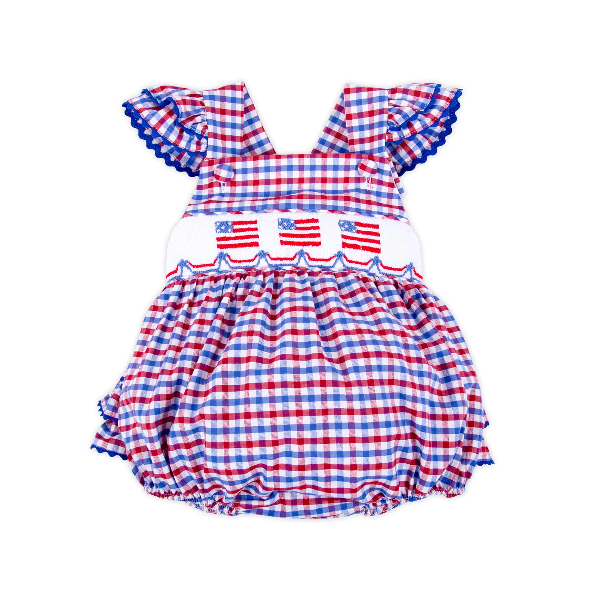 Dazzling Stars Red Plaid Smocked Leah Bubble - Image 2