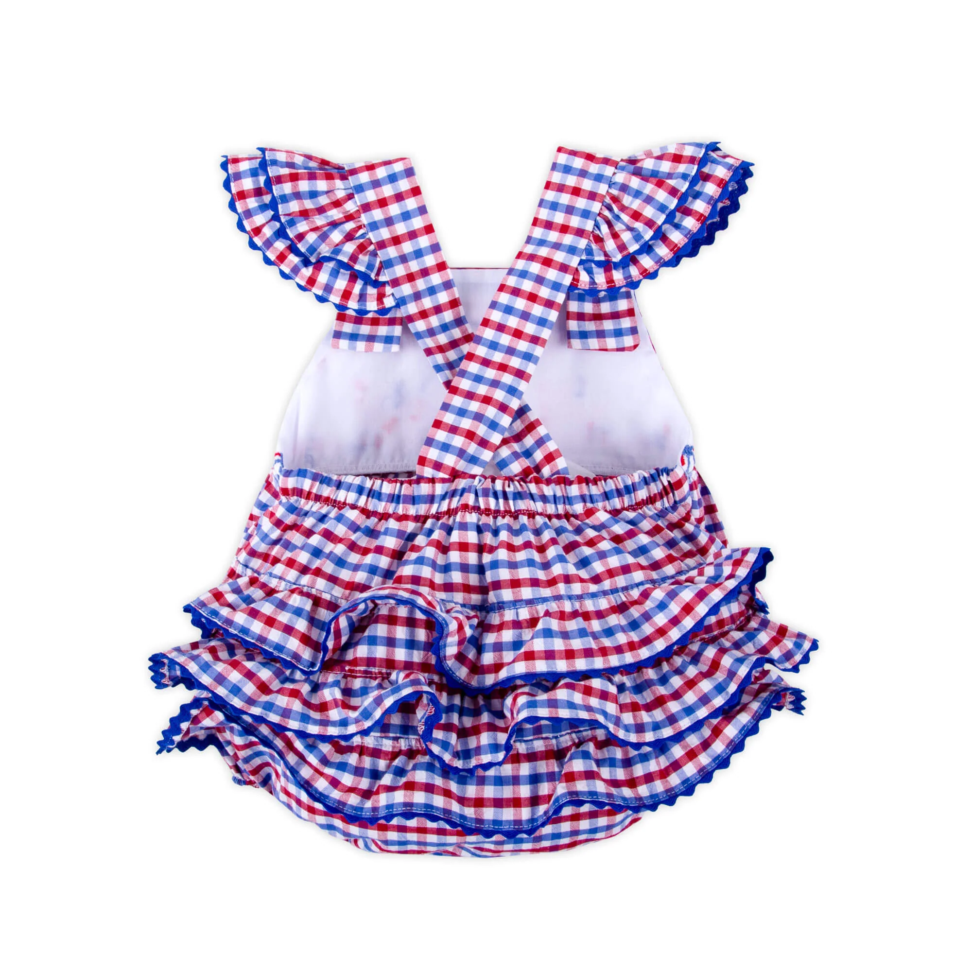 Dazzling Stars Red Plaid Smocked Leah Bubble - Image 4