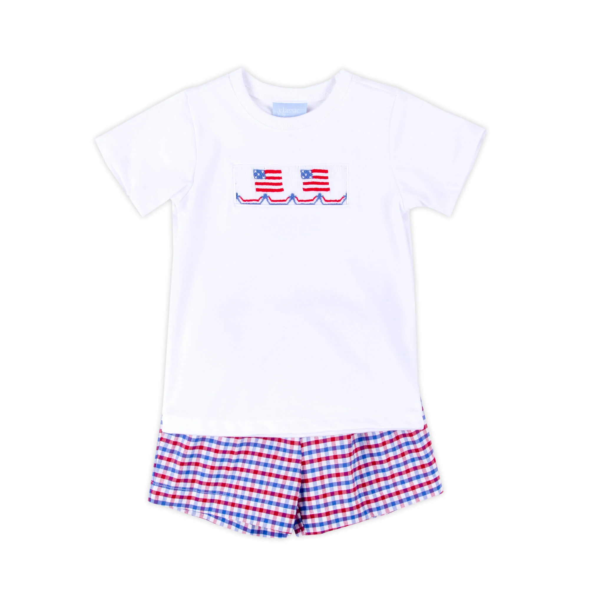 Dazzling Stars Red Plaid Smocked Short Set - Image 2