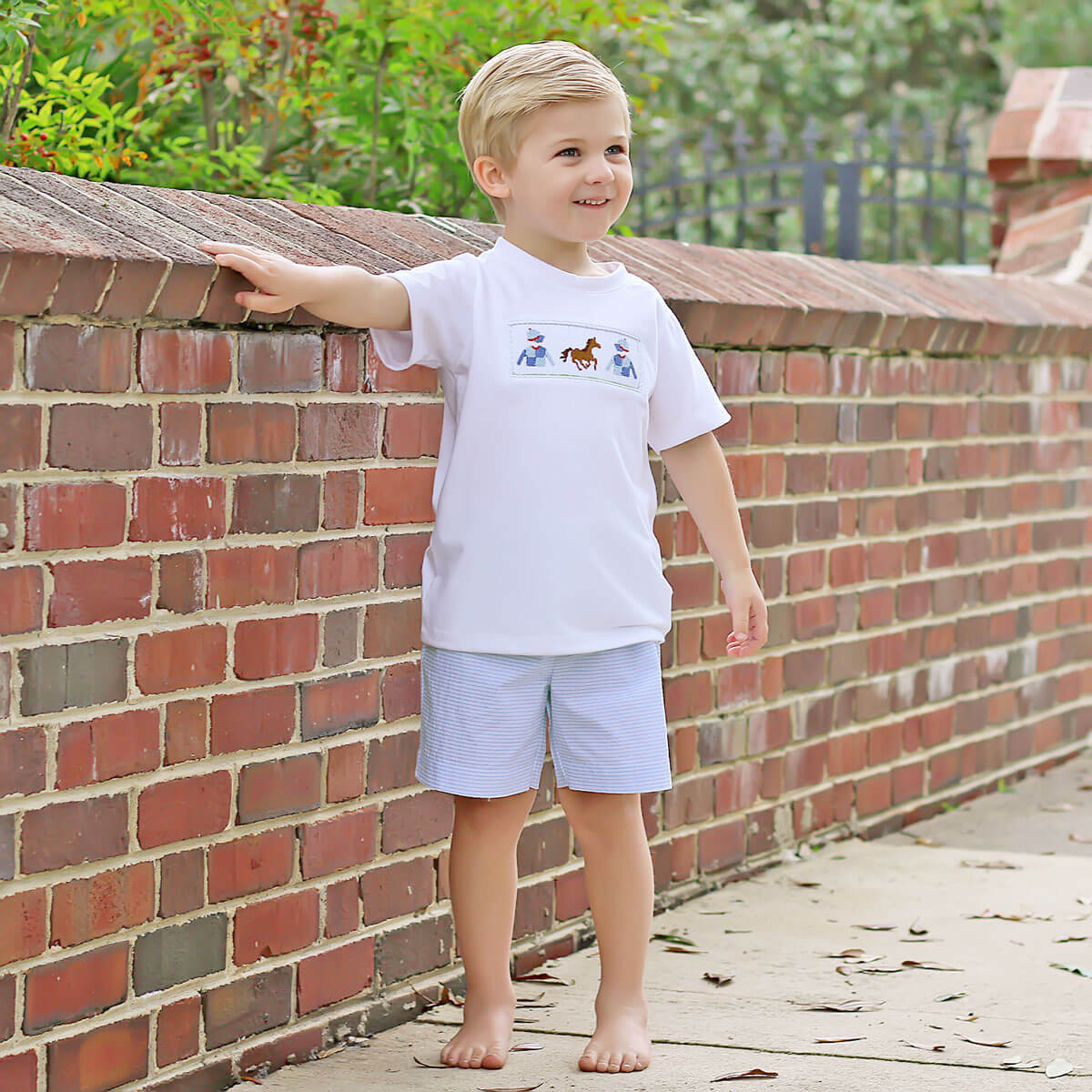 Derby Smocked Blue Stripe Short Set - Image 2