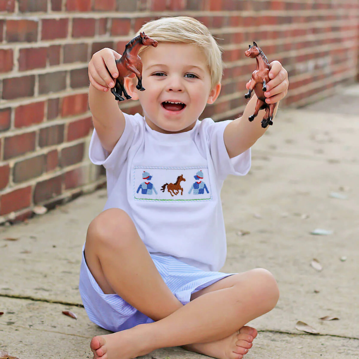 Derby Smocked Blue Stripe Short Set - Image 3