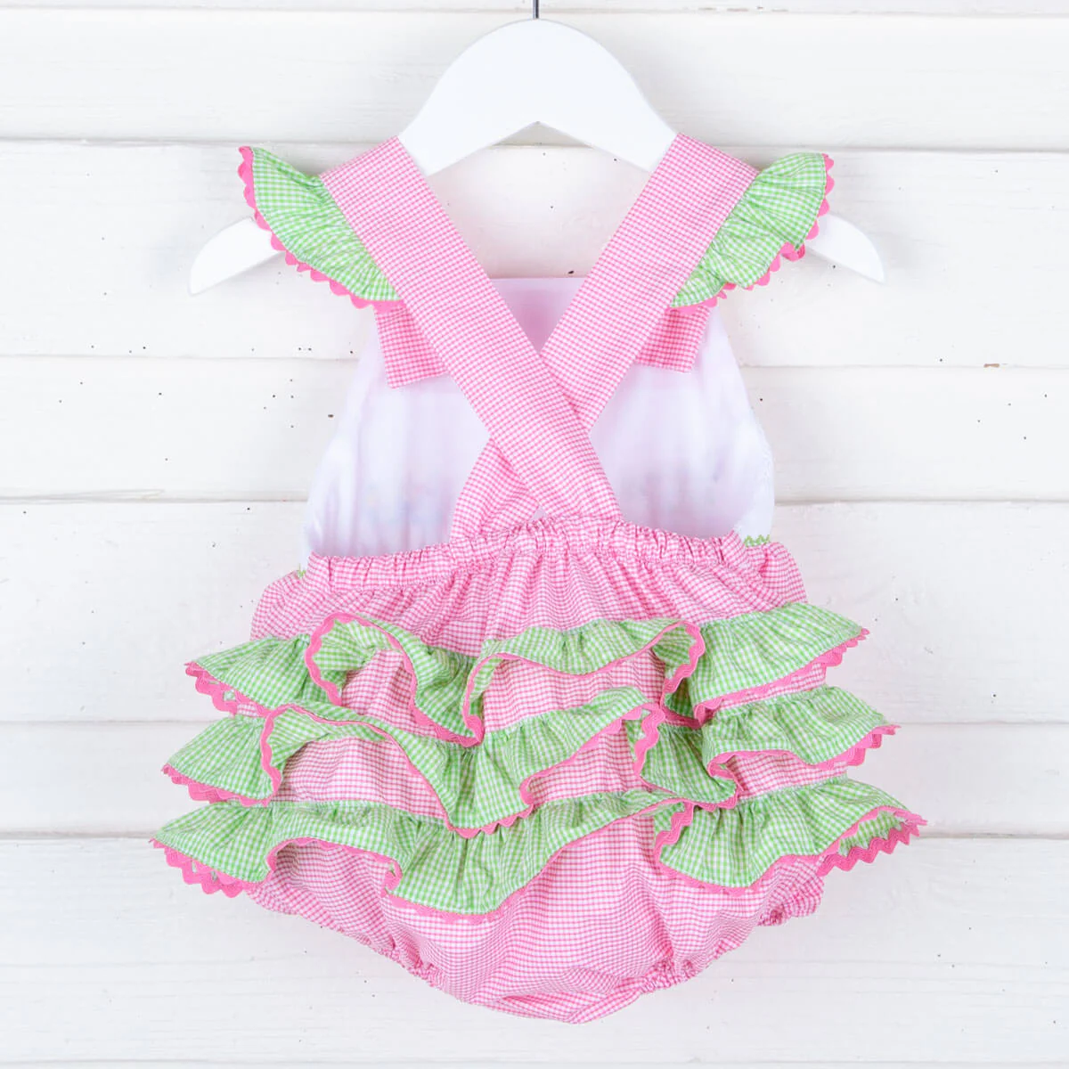 Dinosaur Smocked Pink Gingham Bubble - Image 2