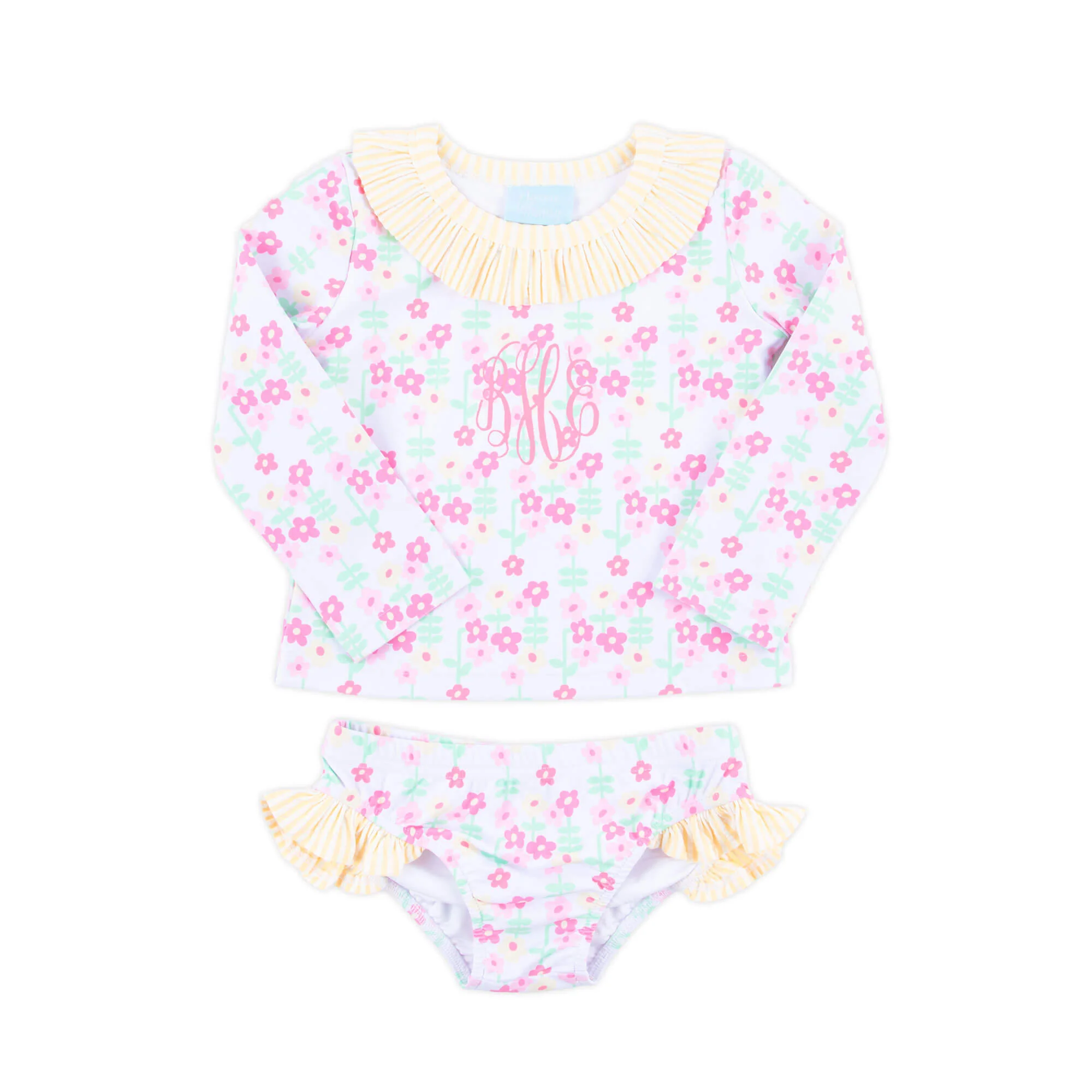 Ditsy Floral Yellow Stripe Rash Guard Set - Image 2